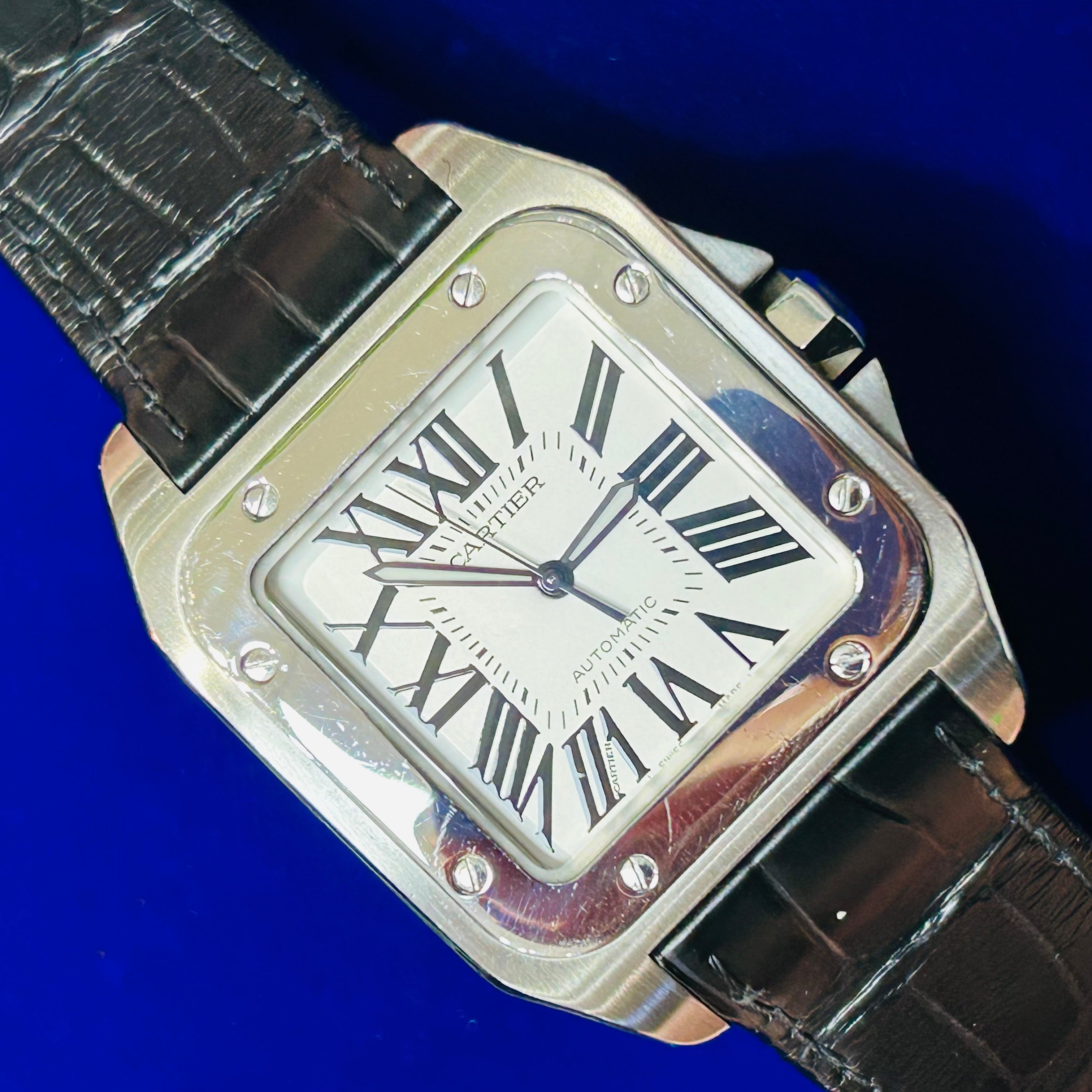 Cartier Santos 100 ExtraLarge Automatic Watch Stainless Steel Silver Roman Dial 40mm