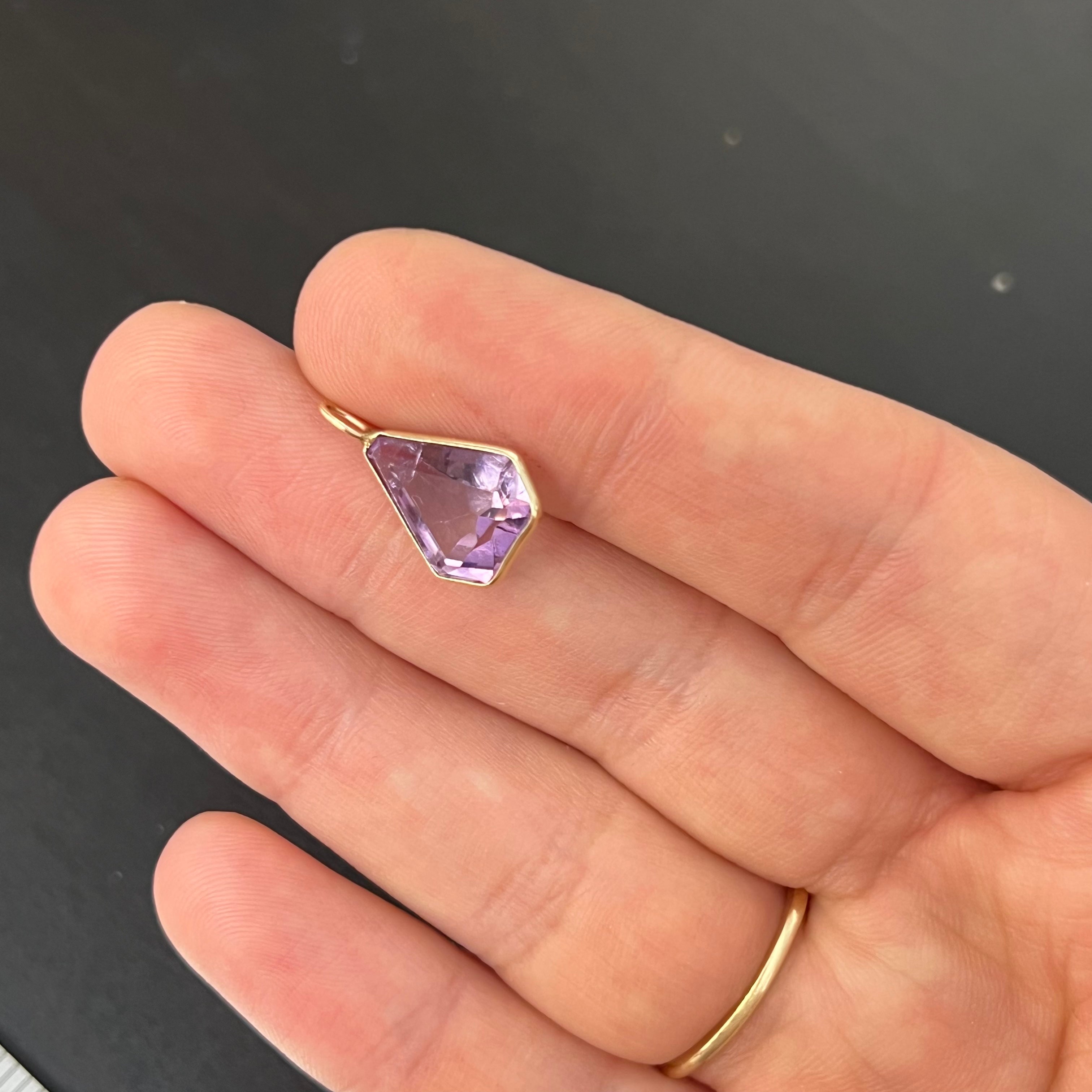 Natural Kite Shaped Amethyst 14K Yellow Gold Pendant Charm