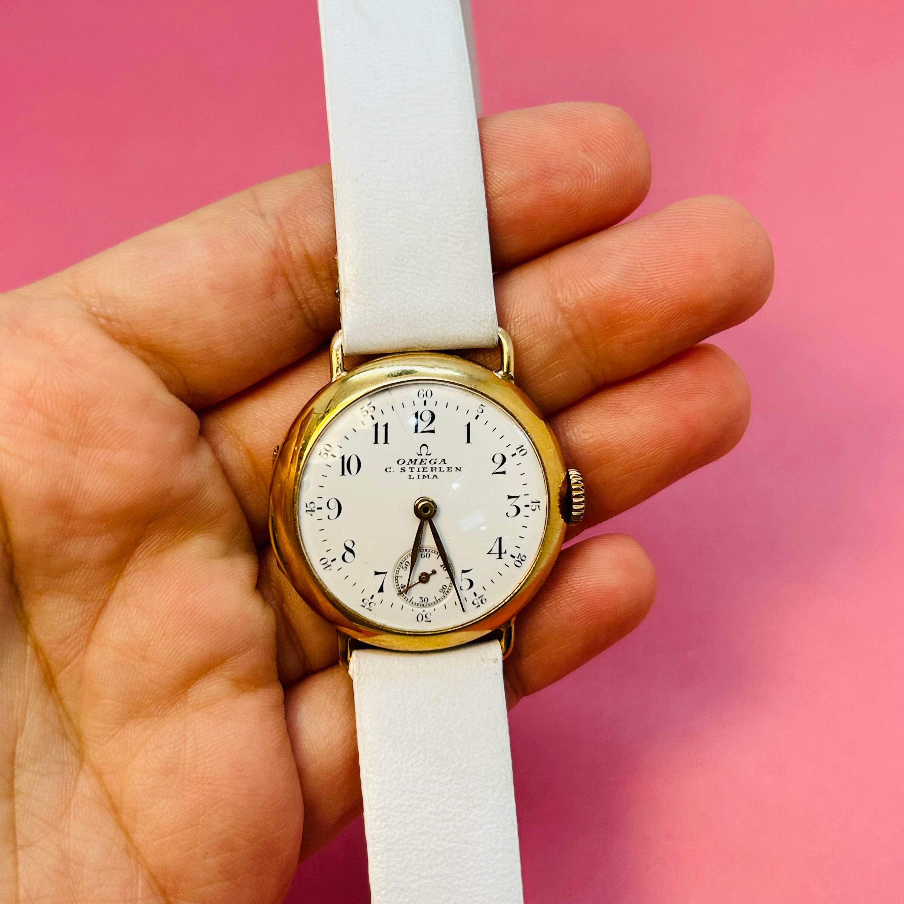 Antique Omega 18K Yellow Gold Pocket Watch Conversion Wrist Watch 32mm