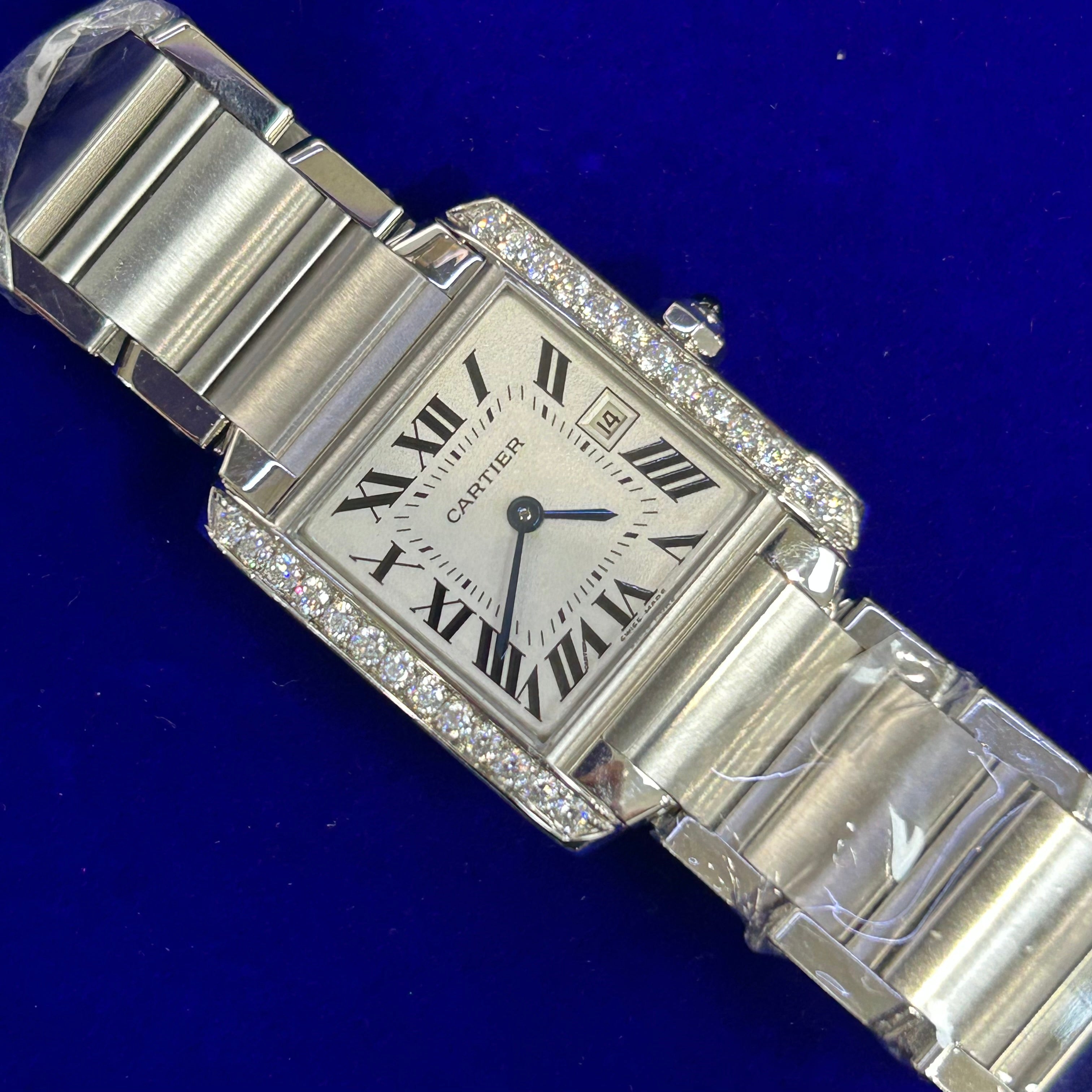 Tank Francaise Medium Diamond BezelCartier Stainless Steel Automatic size 6.5”
