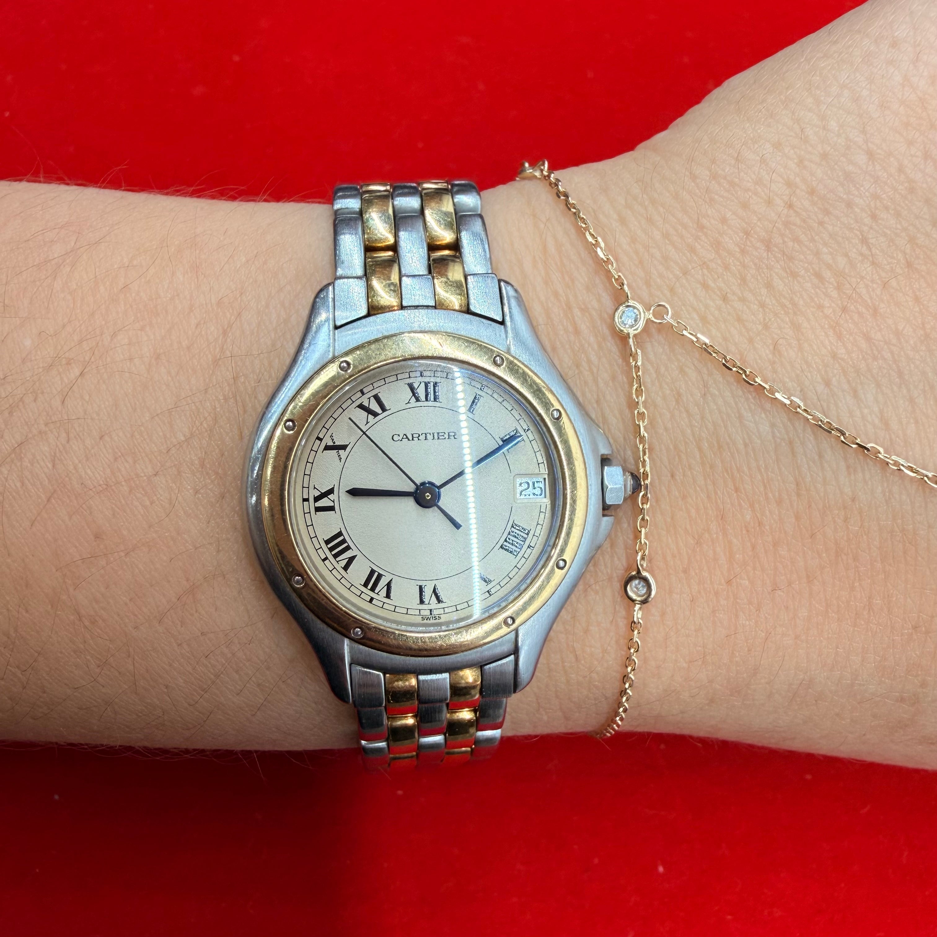 Cartier Cougar 18K & Stainless Steel Quartz Wrist Watch 6.75”