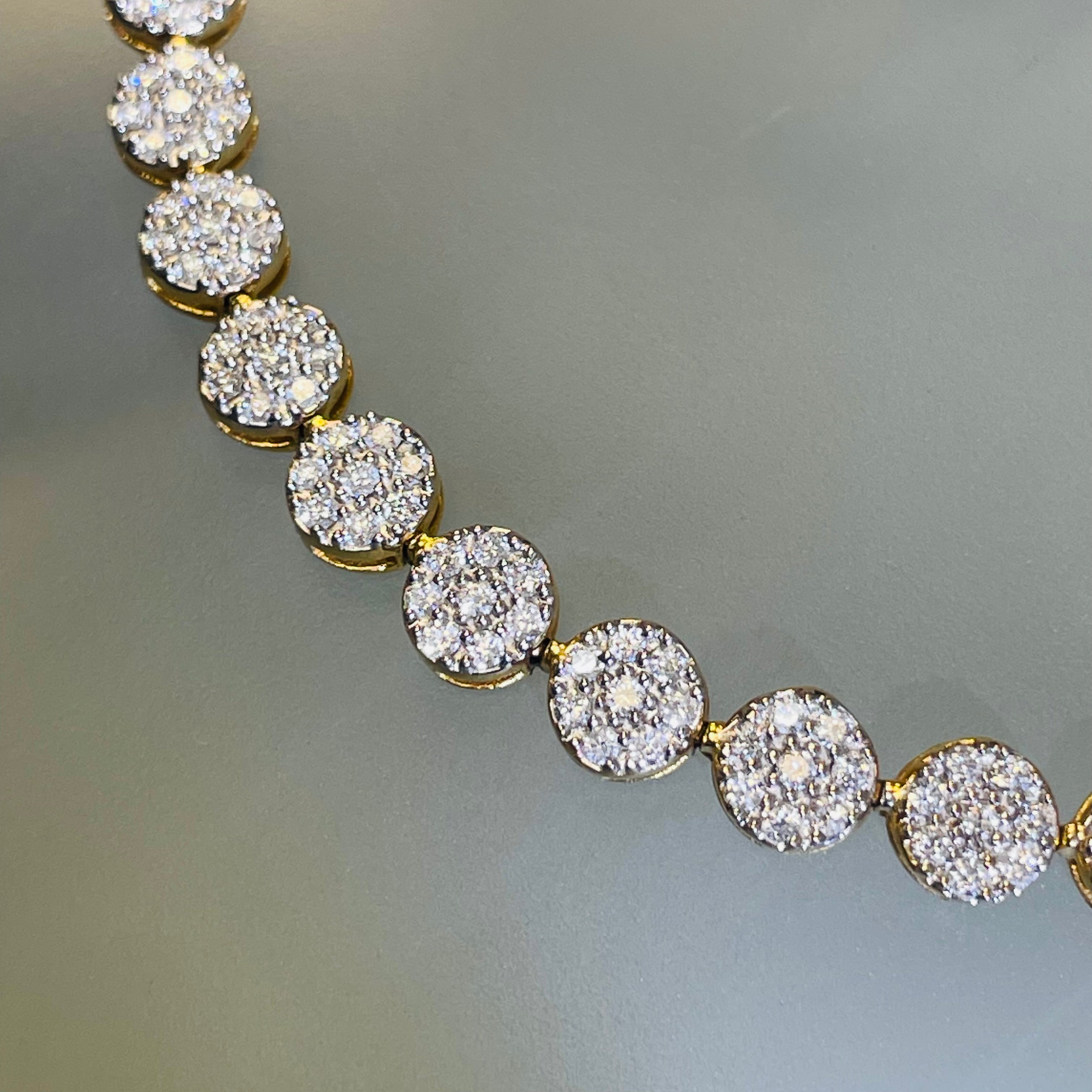10K Yellow Gold 2.5CT Diamond Round Cluster Tennis Bracelet 8”