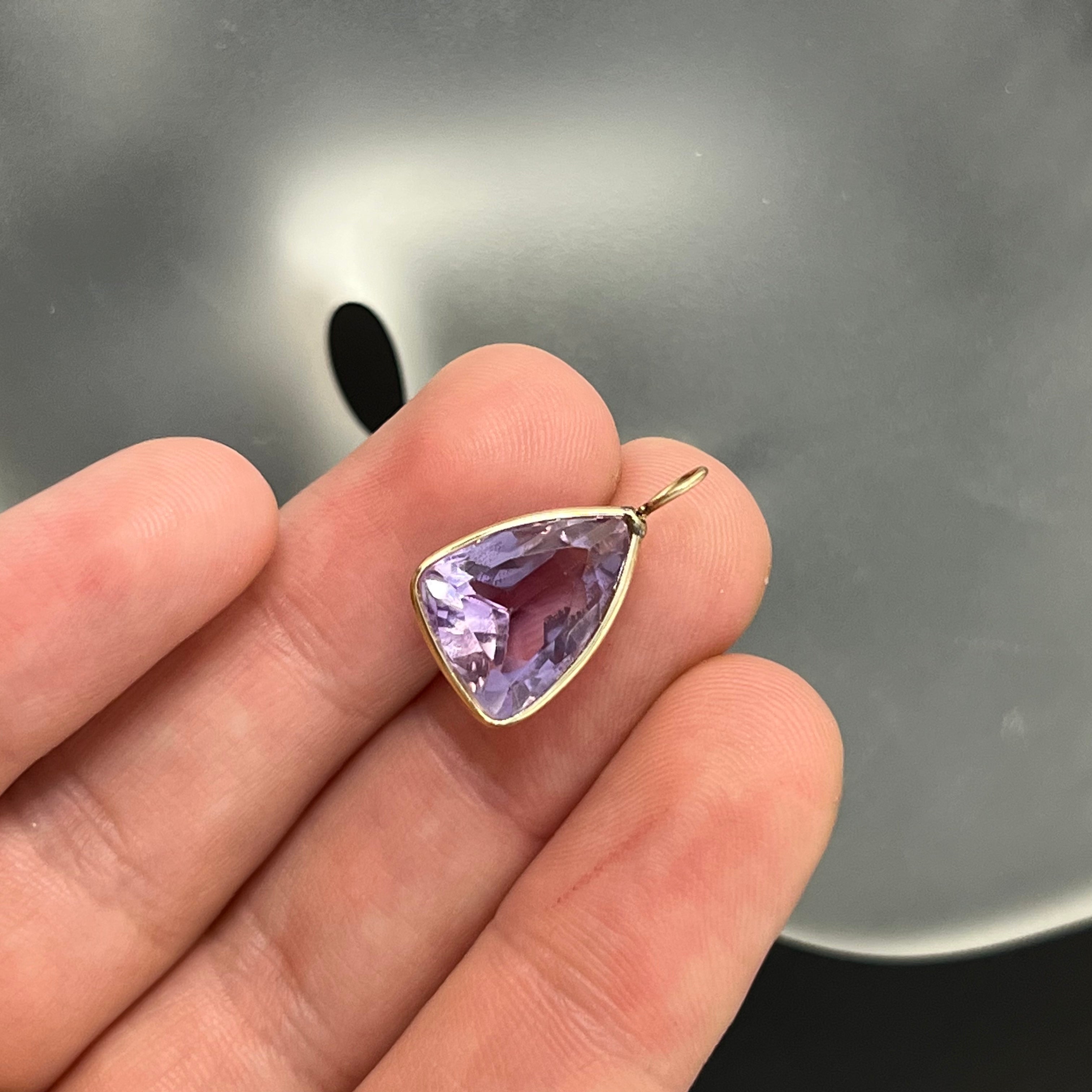 8CT Brilliant Trillion Natural Amethyst 14K Yellow Gold Pendant Charm