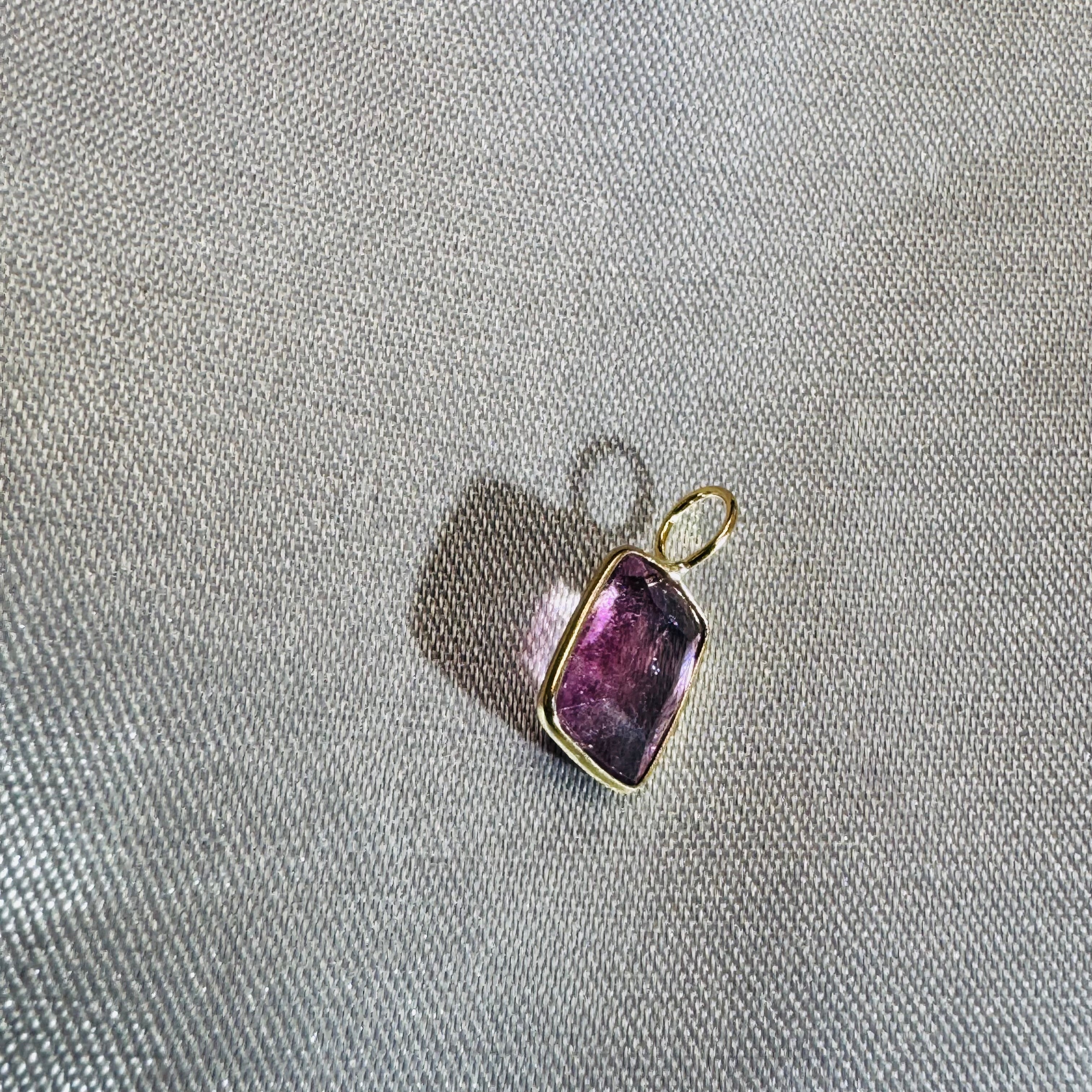 Hot Pink and Purple Tourmaline Charm Pendant 14K Yellow Gold