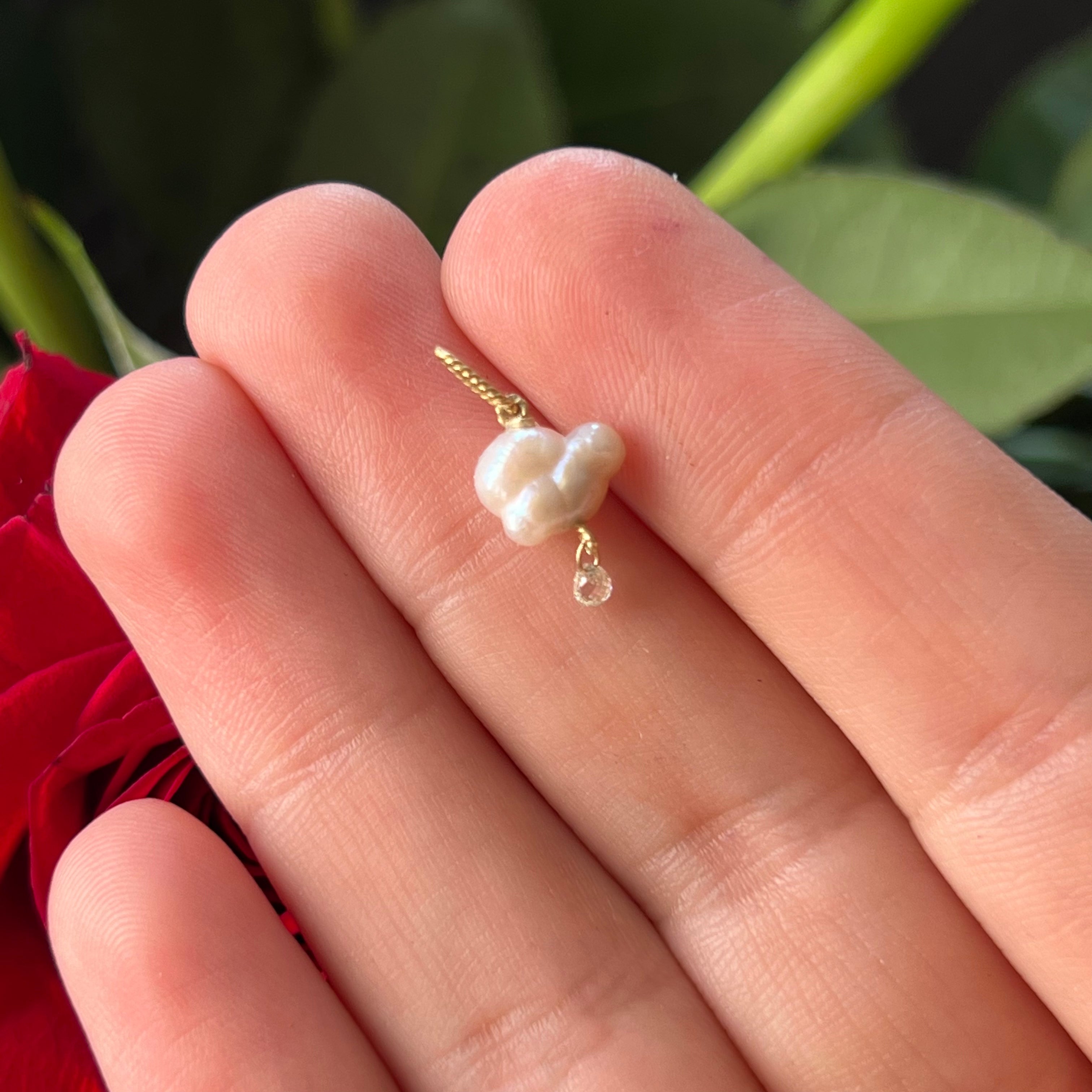 Japanese Pearl and Briolette Diamond Cloud Charm