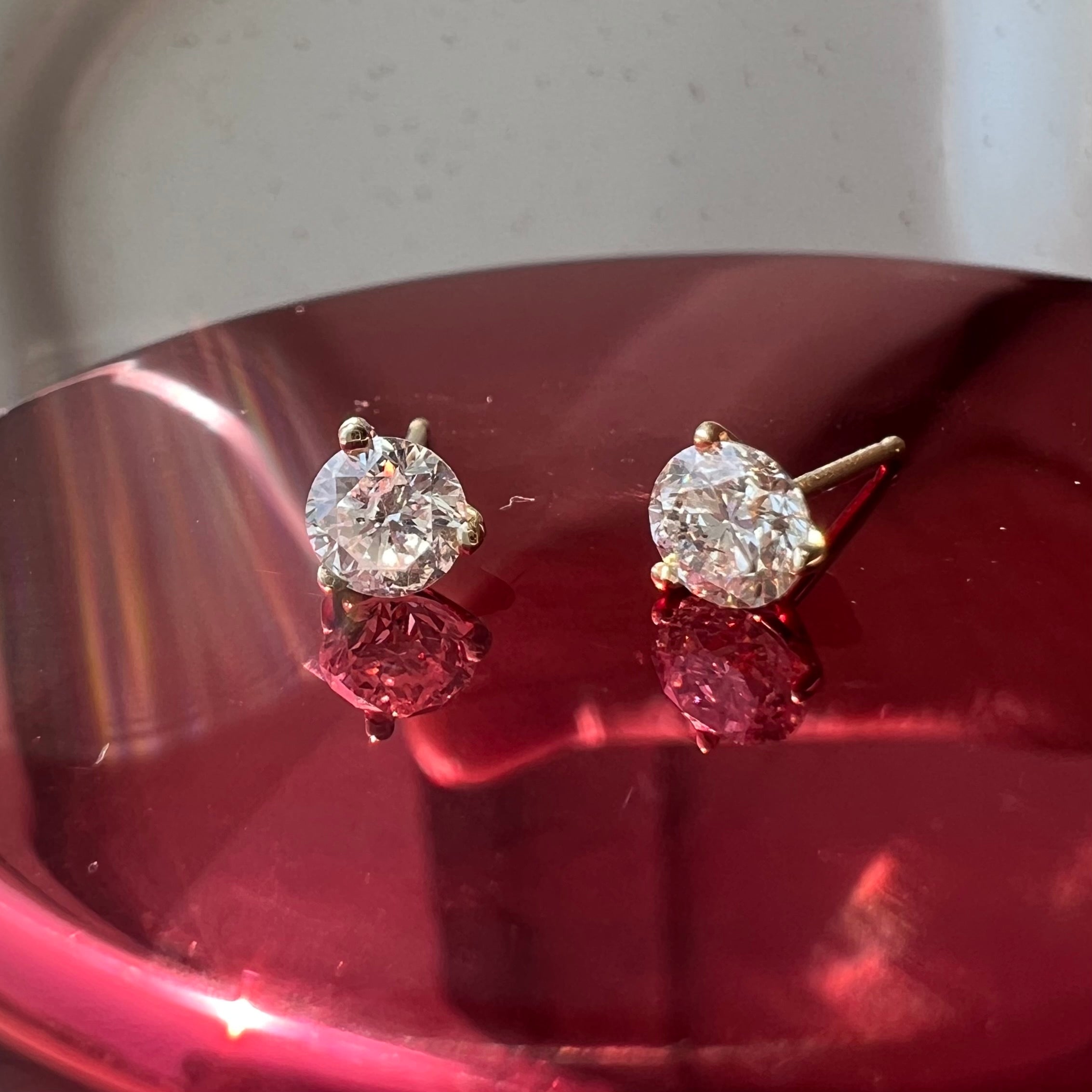 14K Yellow Gold Round Diamond Earring Studs