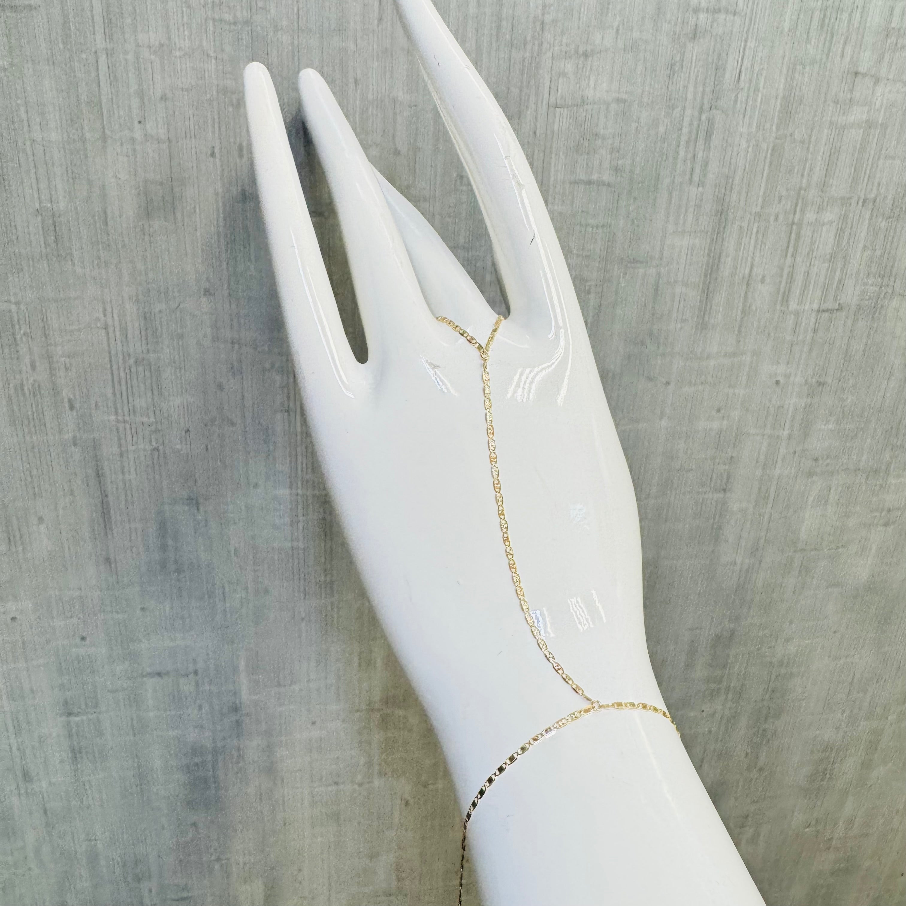 Solid 14K Yellow Gold Valentino Flat Chain HandChain Bracelet