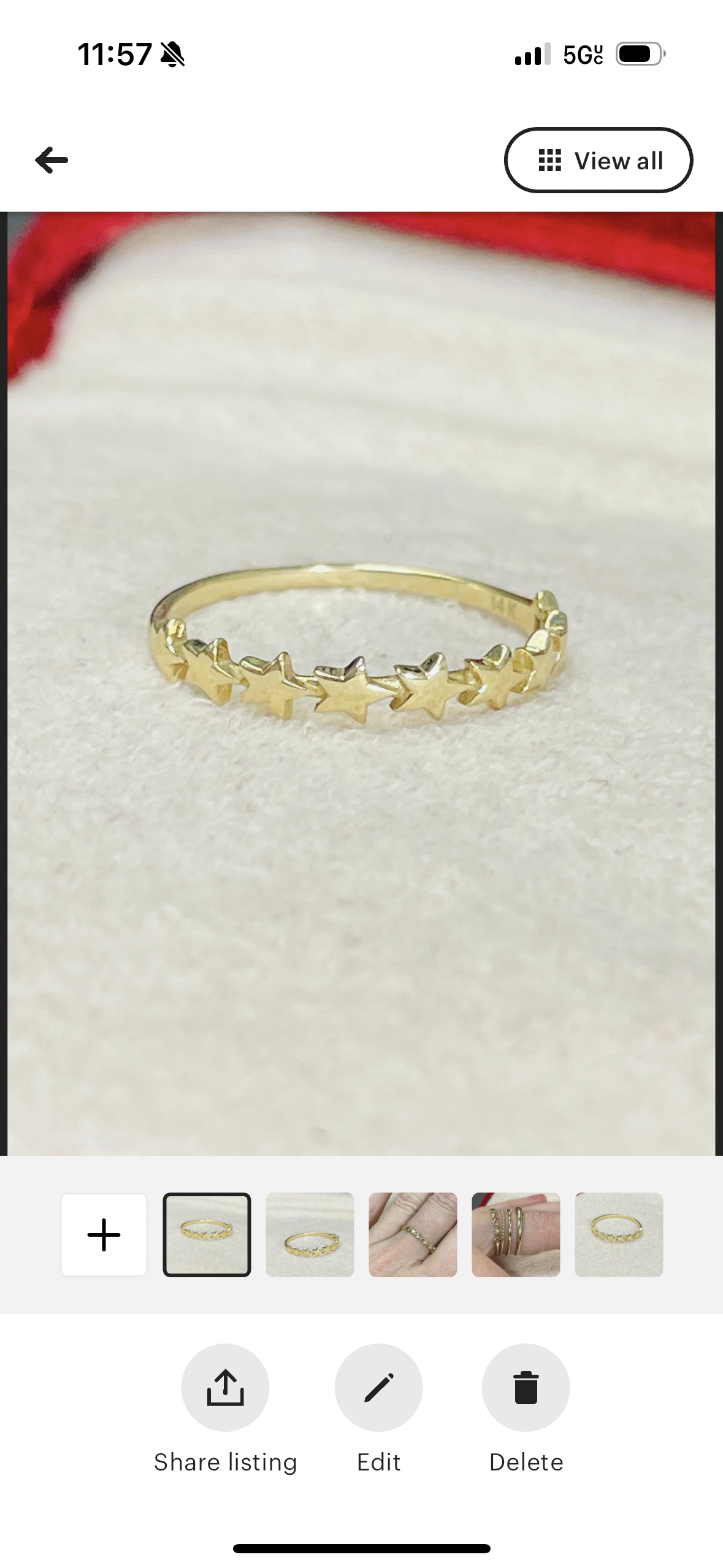 Solid 14K Yellow Gold Multi Star Ring