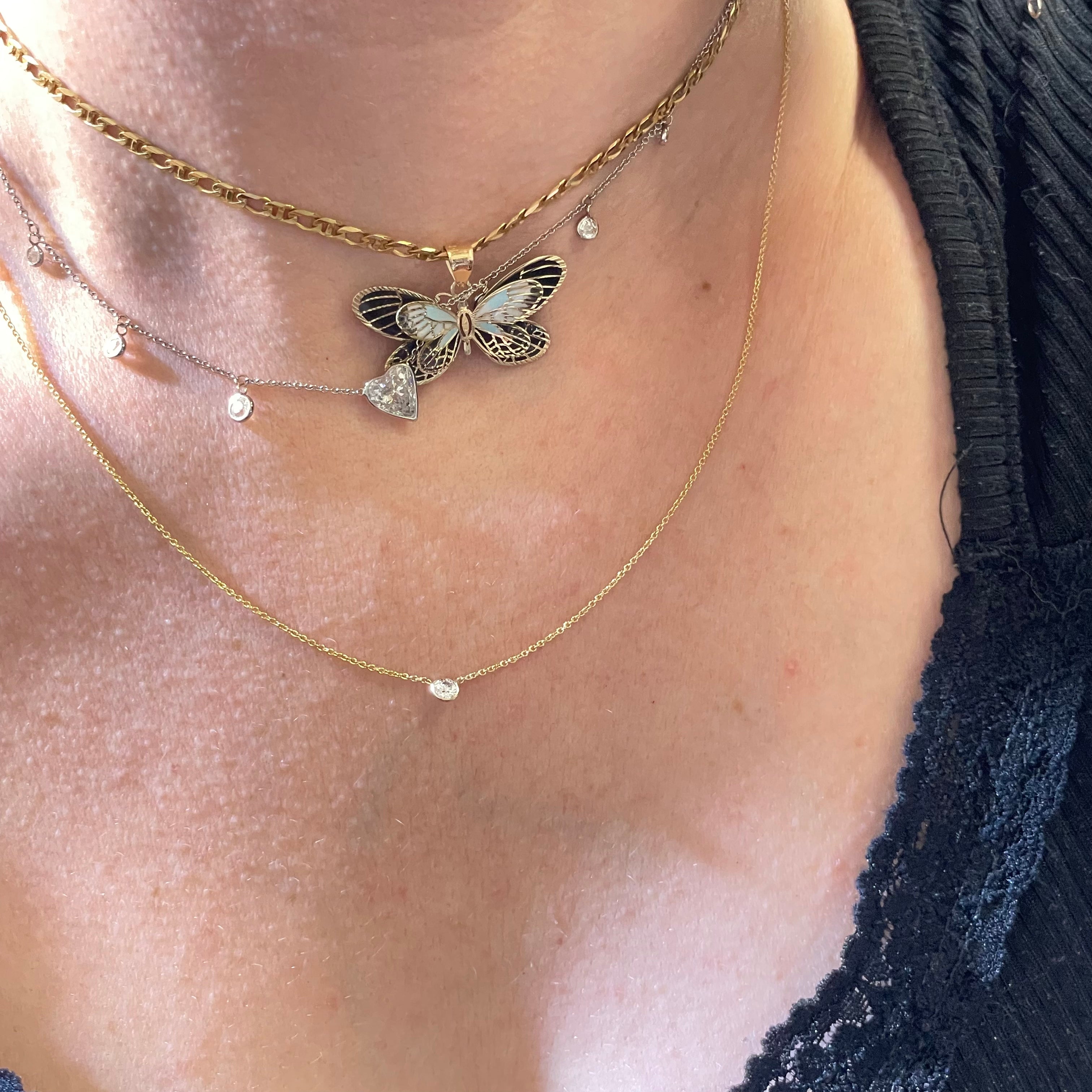 .15CT Natural Round Diamond 14K Yellow Gold Solitaire Necklace 18"