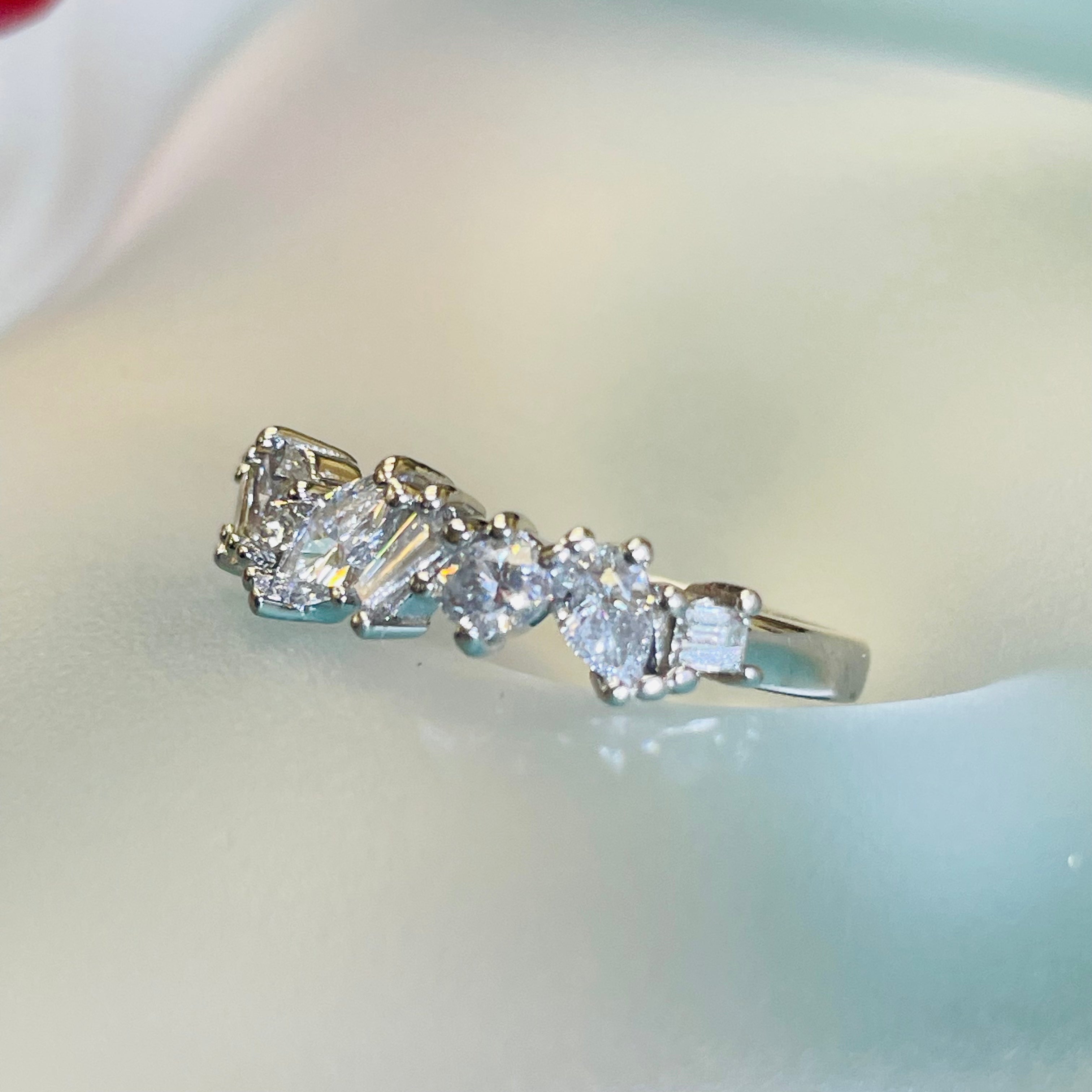 18K White Gold Radiant 1CTW Diamond Explosion Multi Shape Scatter Ring
