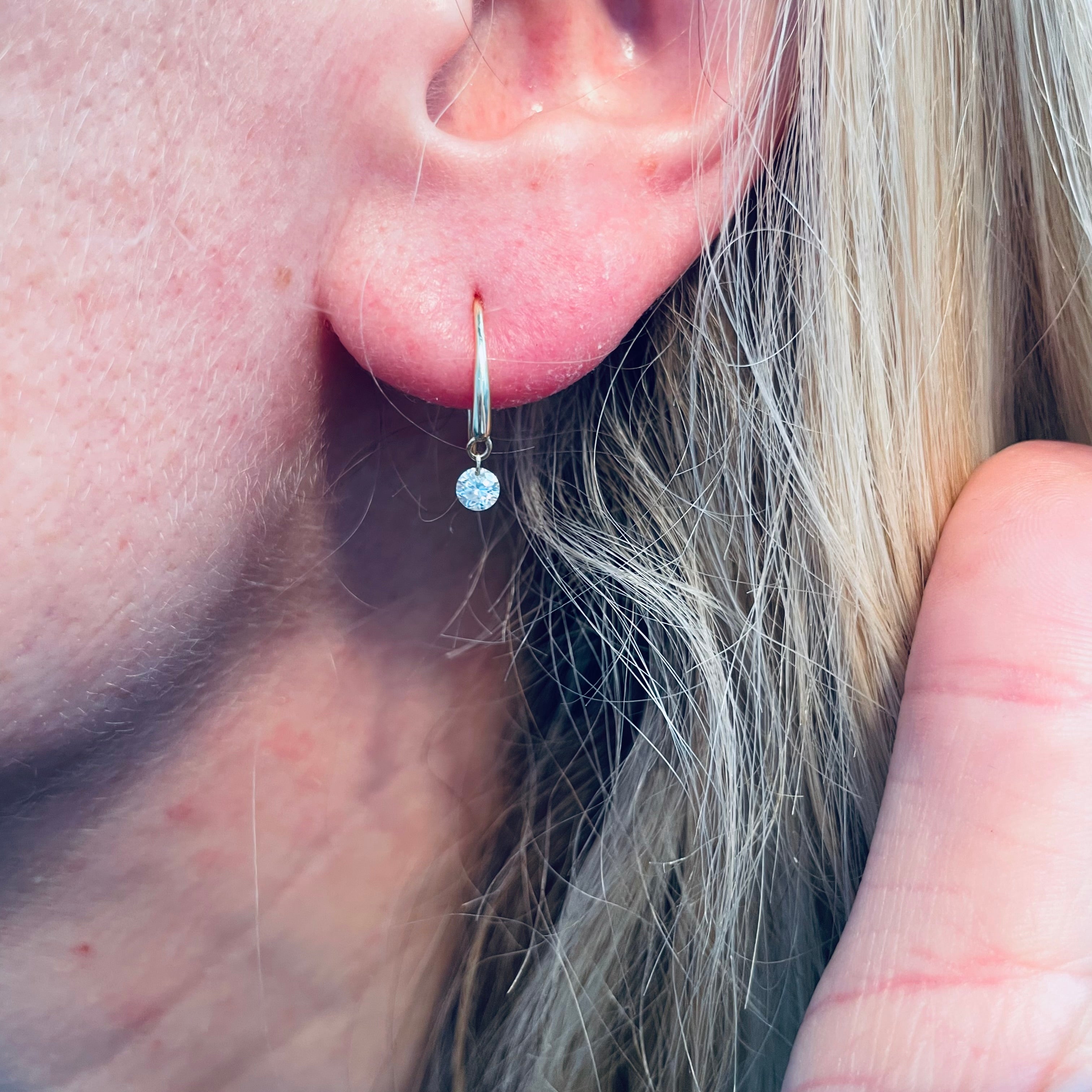 .30CTW Pierced Round Diamond 14K Yellow Gold Dangling Earrings