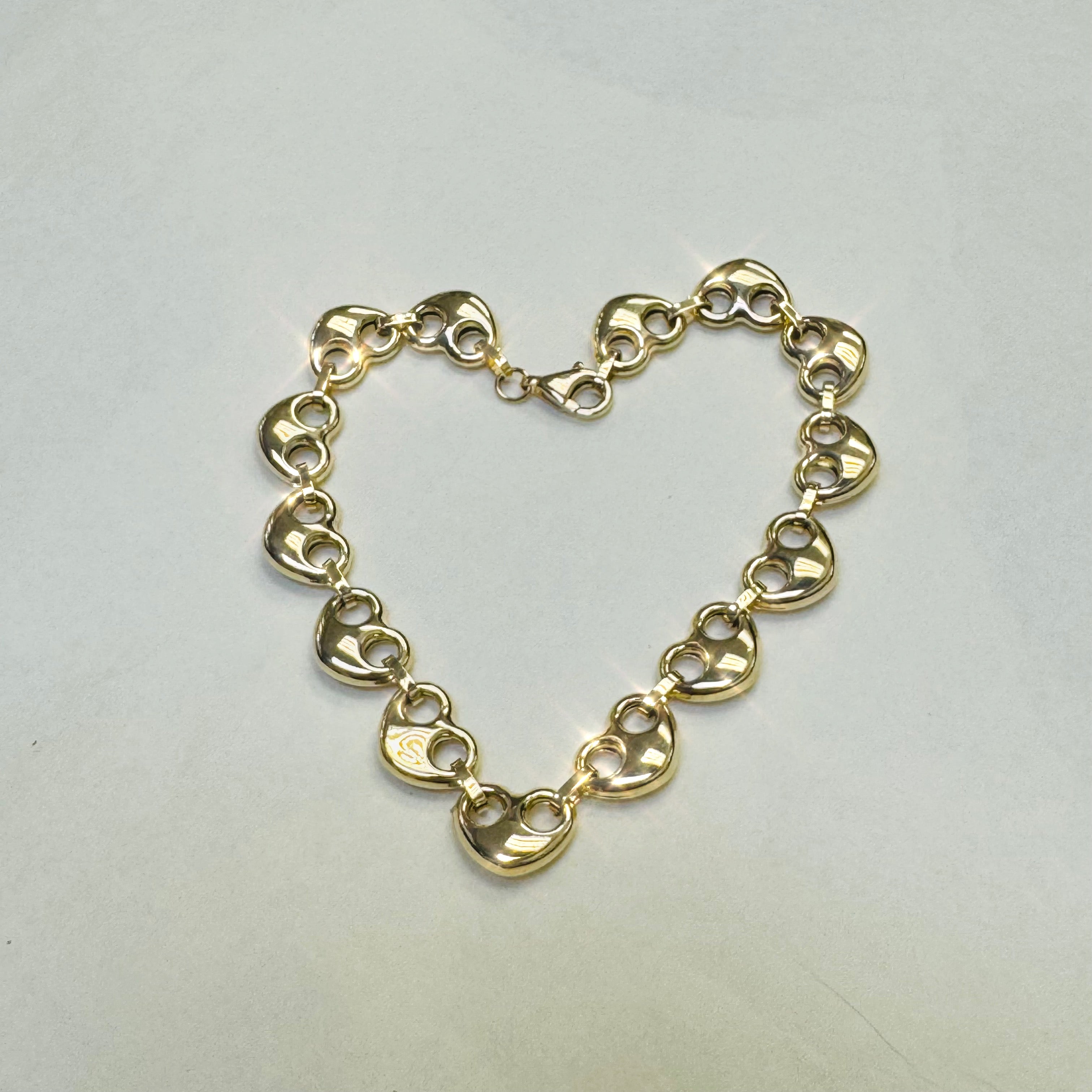10K Yellow Gold Puffed Heart Mariner Bracelet