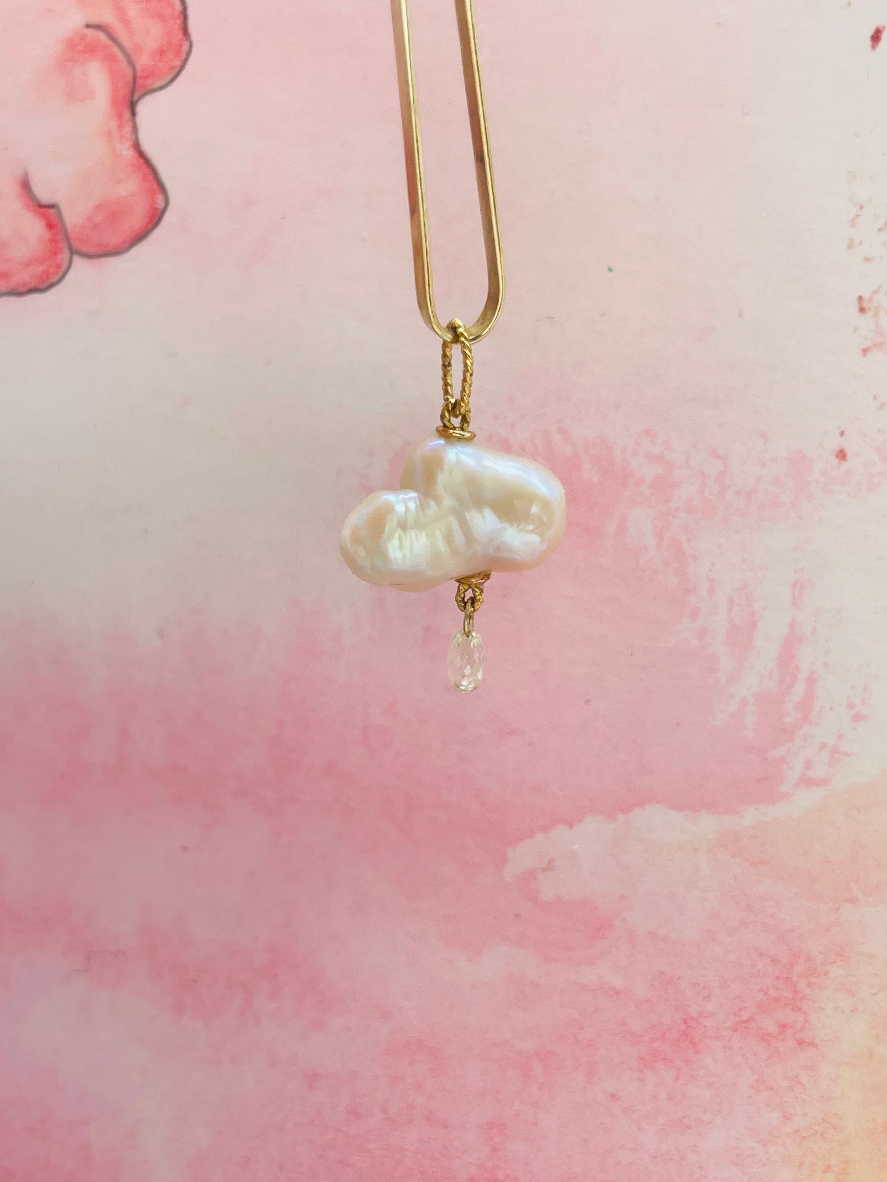 Japanese Pearl and Briolette Diamond Cloud Charm