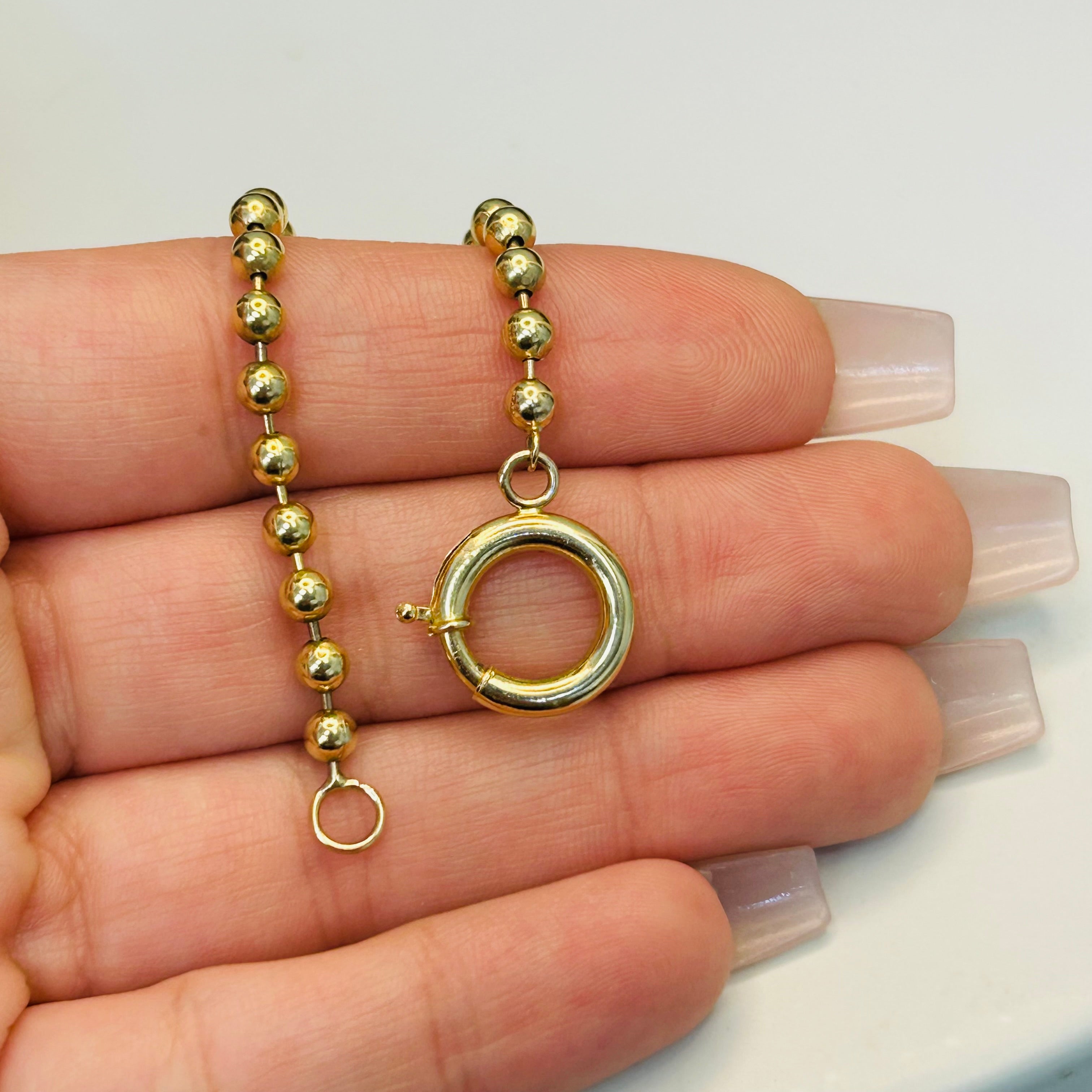 14K Yellow Gold & White Gold Ball Chain Link Bracelet 3.5mm 7.35"