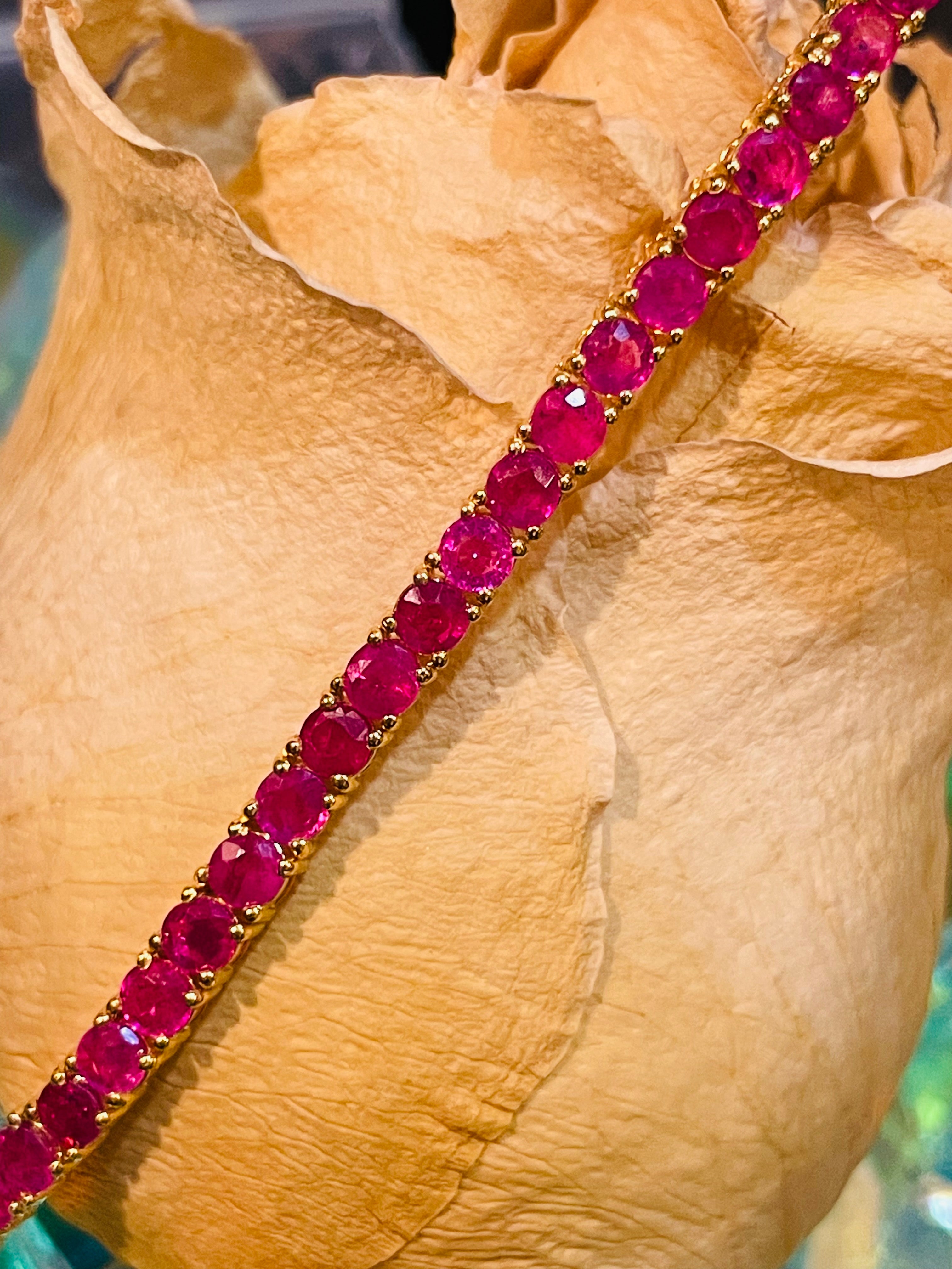 Natural Ruby 14K Yellow Gold Tennis Necklace 25.5ctw