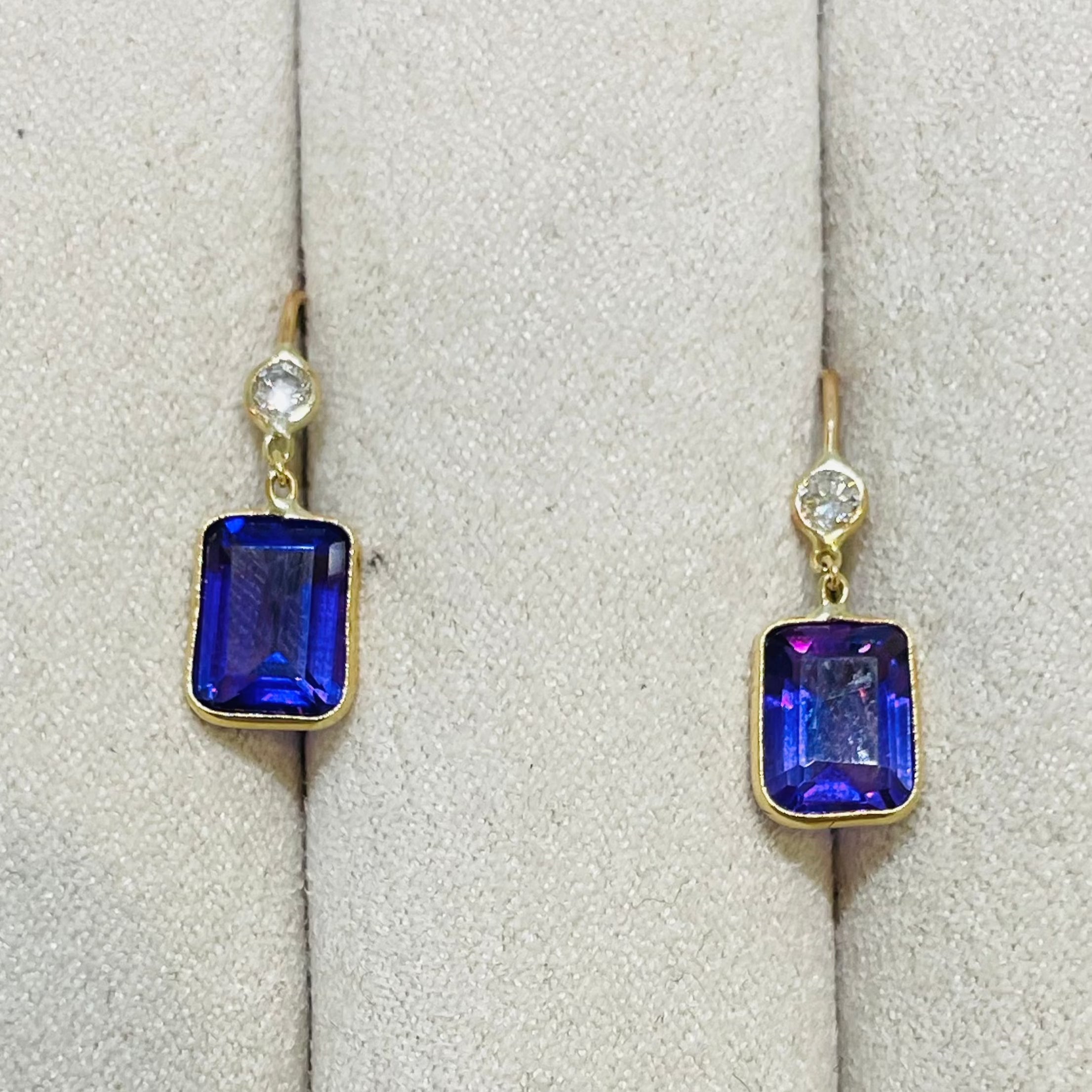 Amethyst and Diamond 14K Yellow Gold Drop Earrings