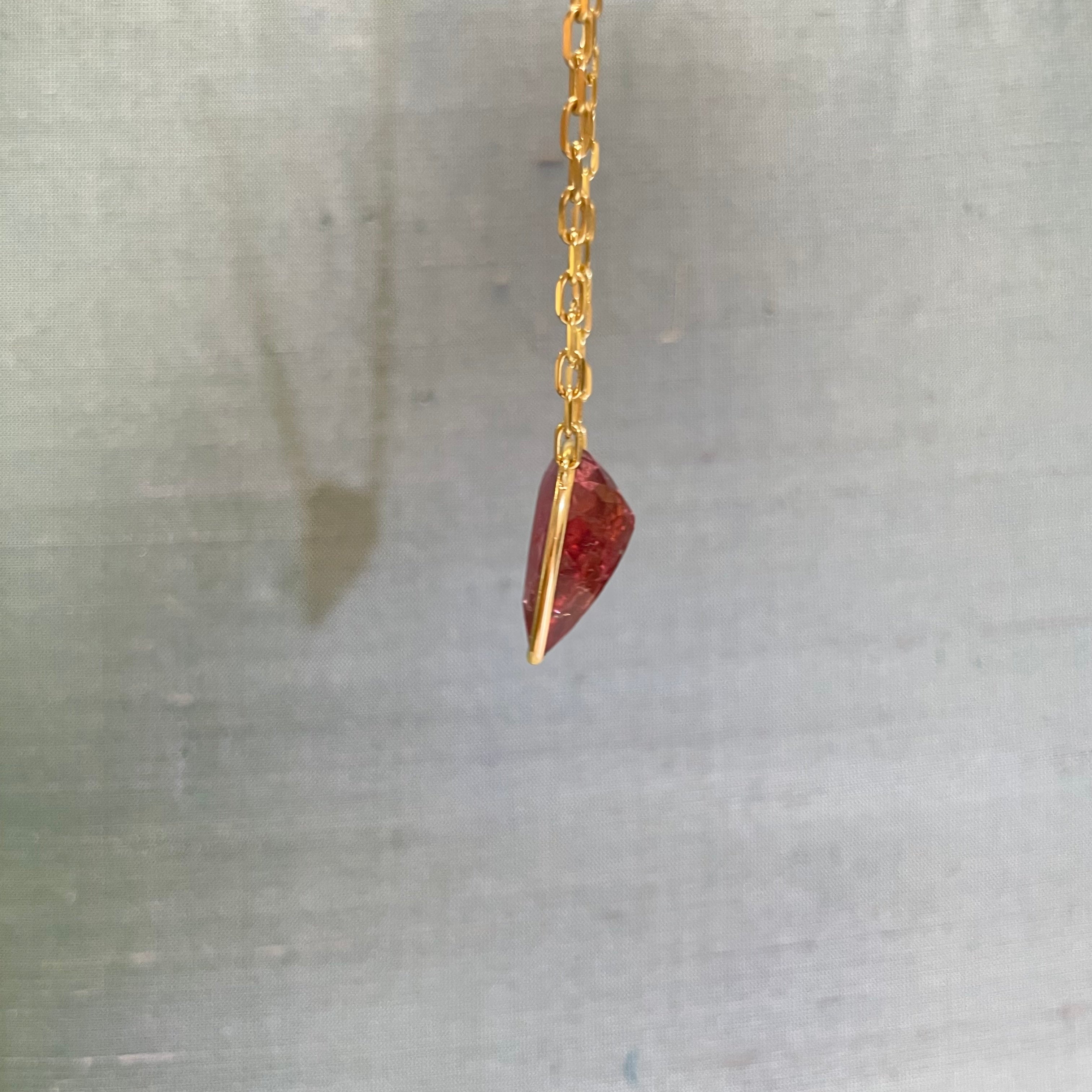 9CT Natural Reddish Pink Tourmaline Heart Solitaire Necklace Pendant 18K Yellow