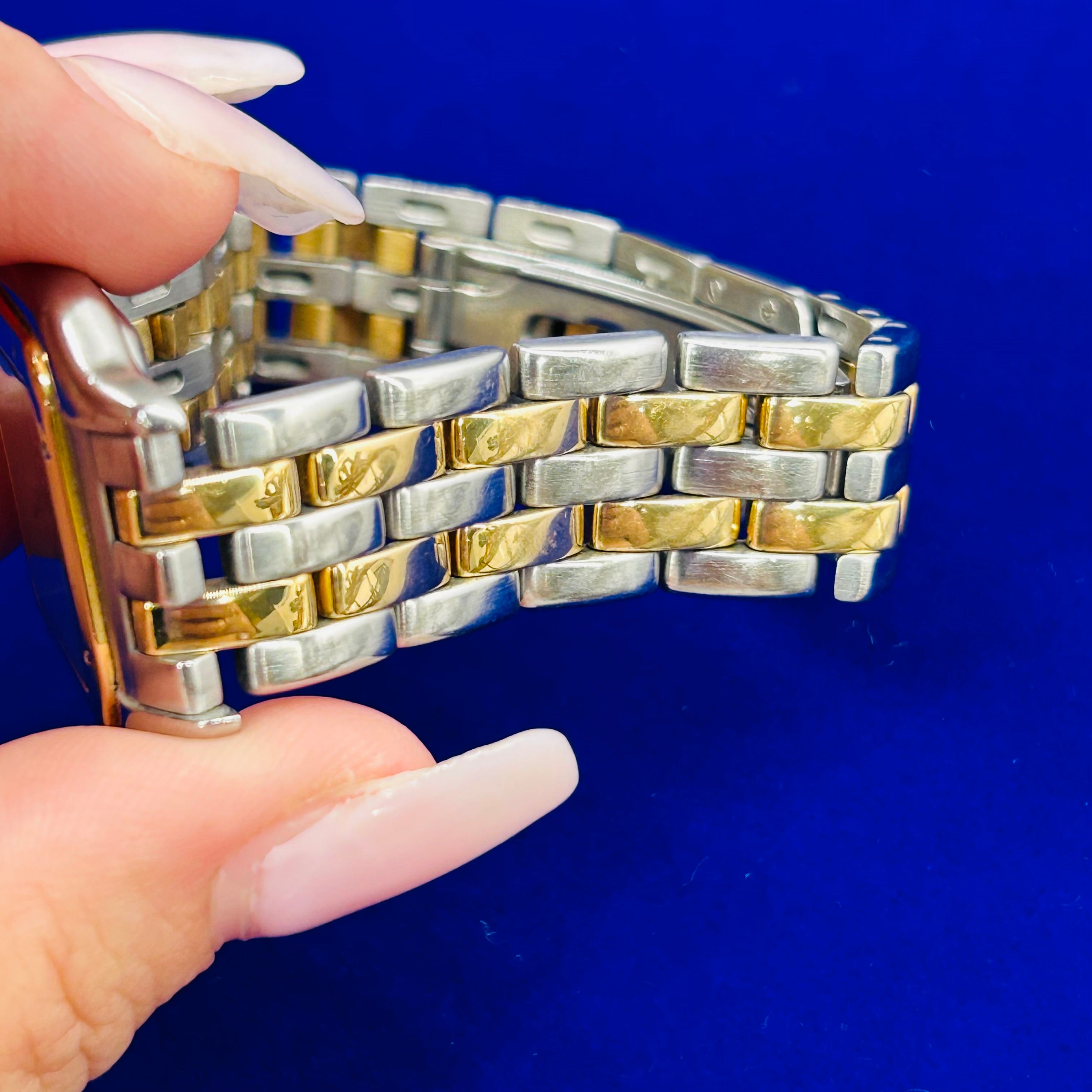 Cartier 18K Yellow Gold & Stainless Steel Panthere Quartz Watch MidSize Two Row