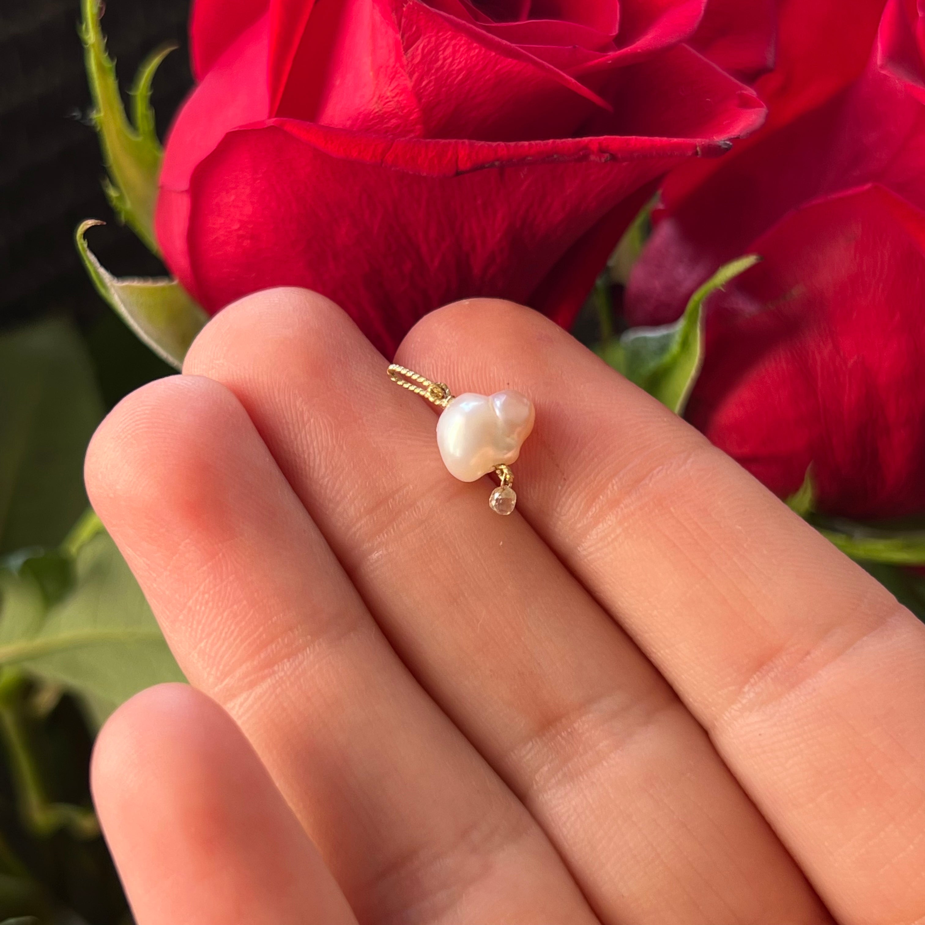 Japanese Pearl and Briolette Diamond Cloud Charm
