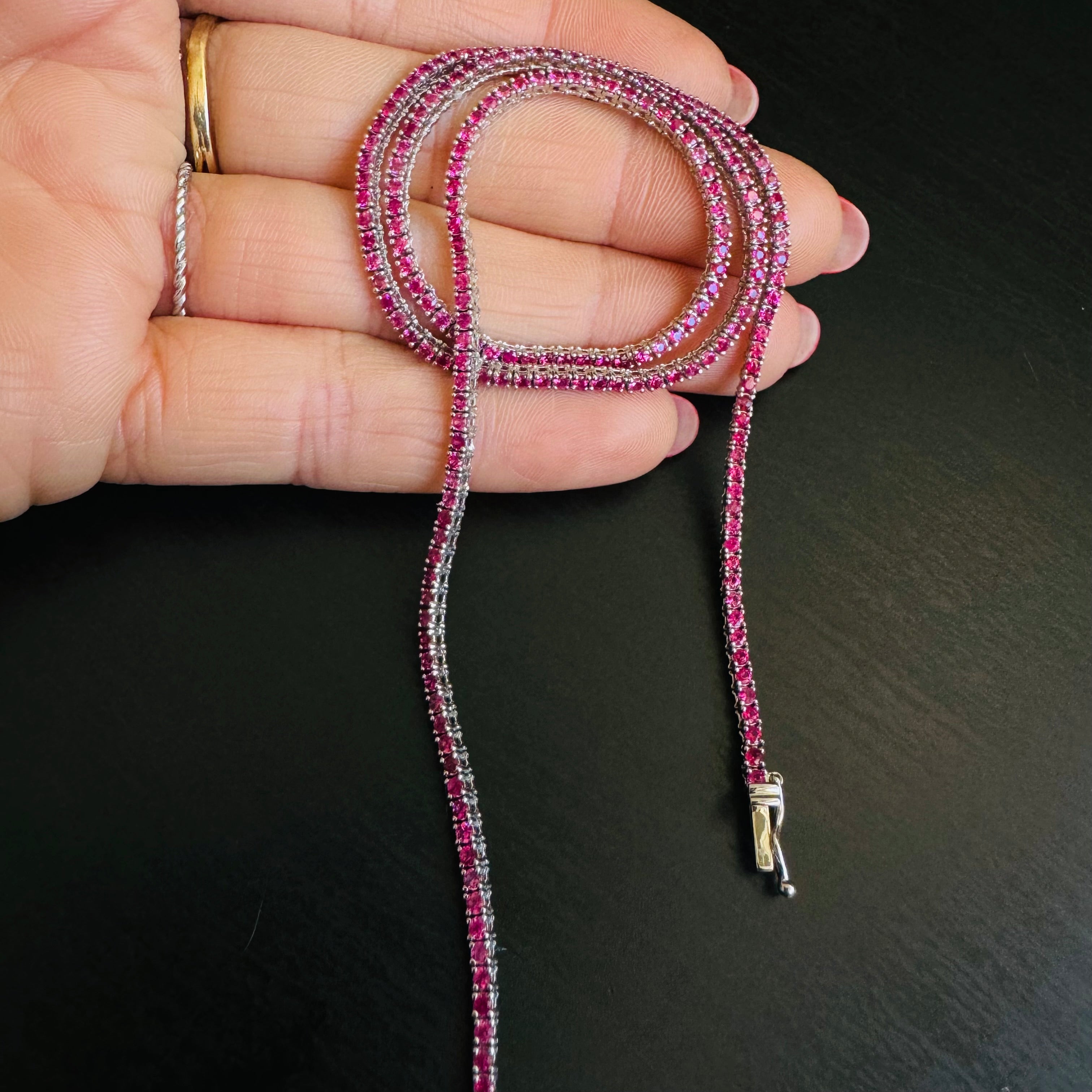 6.67CT Hot Pink Sapphire Tennis 14K White Gold 16”