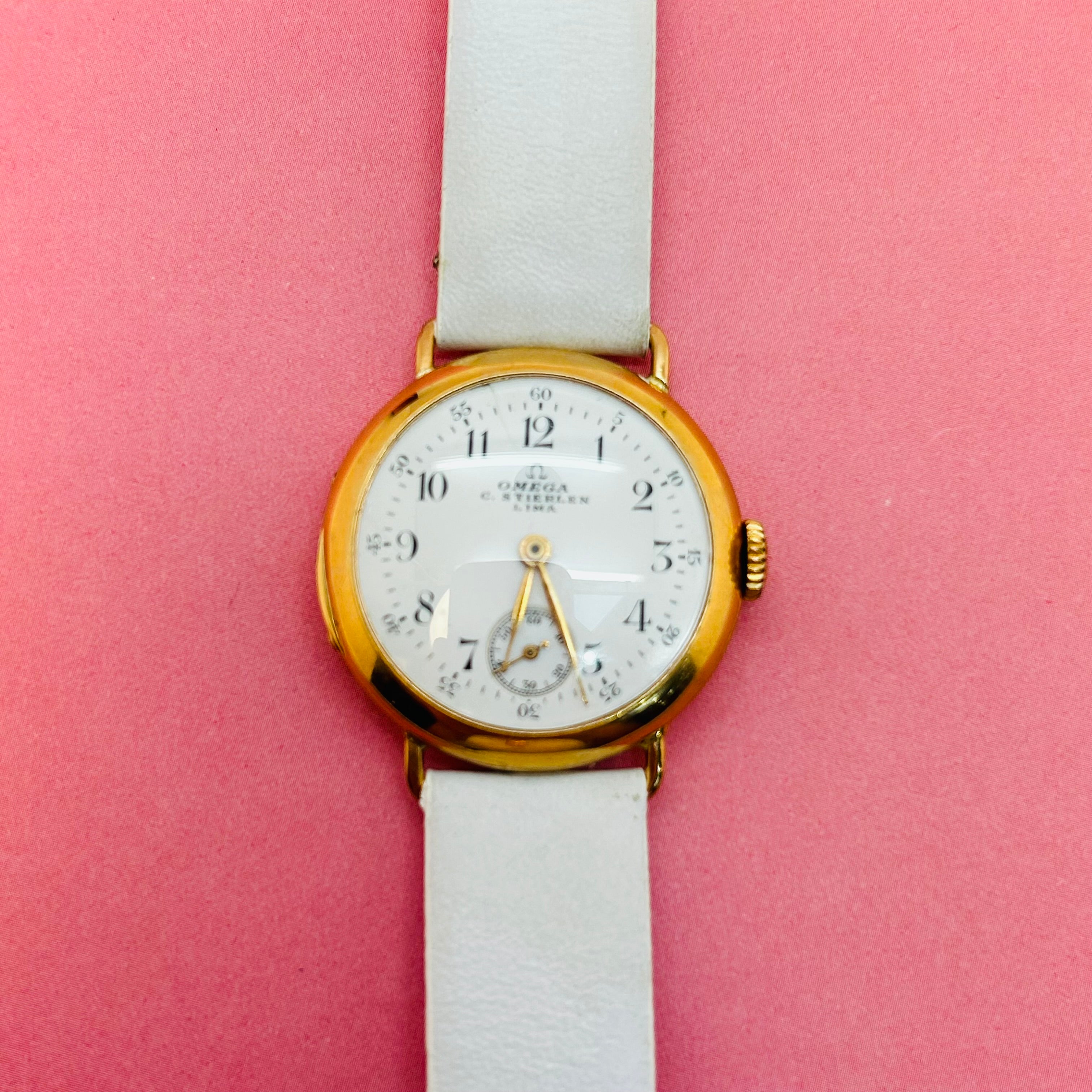 Antique Omega 18K Yellow Gold Pocket Watch Conversion Wrist Watch 32mm