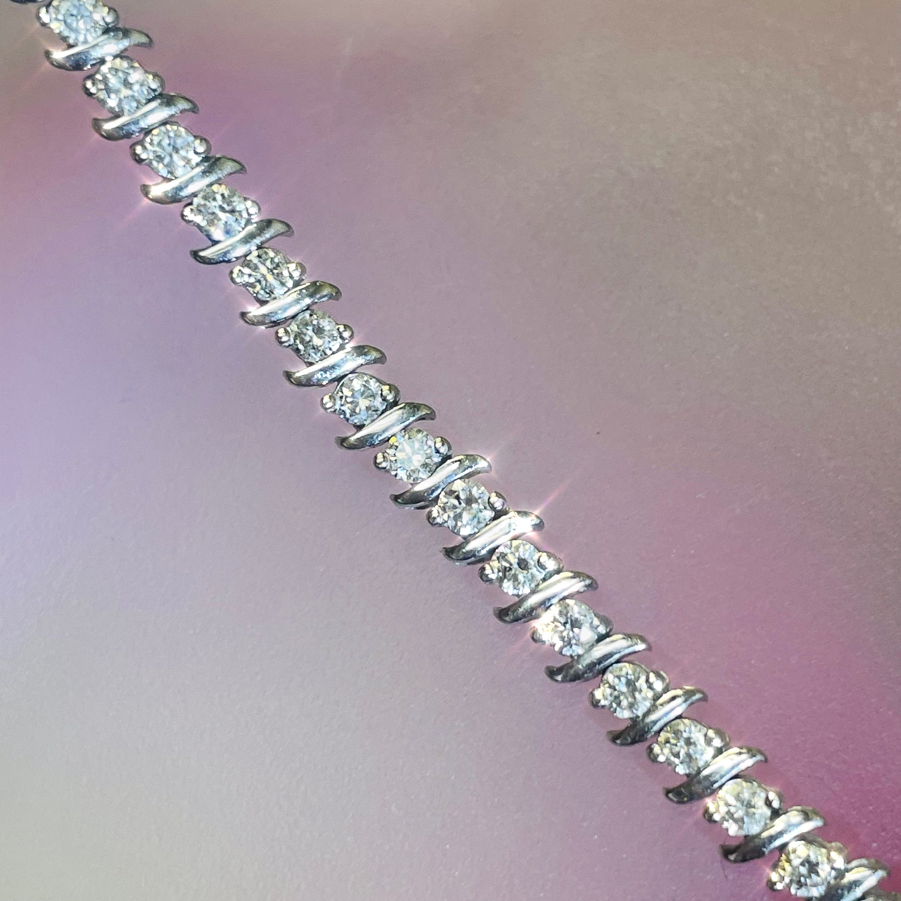 14K White Gold 1.55CT Natural Diamond Vintage S Link Tennis Bracelet 6.5"