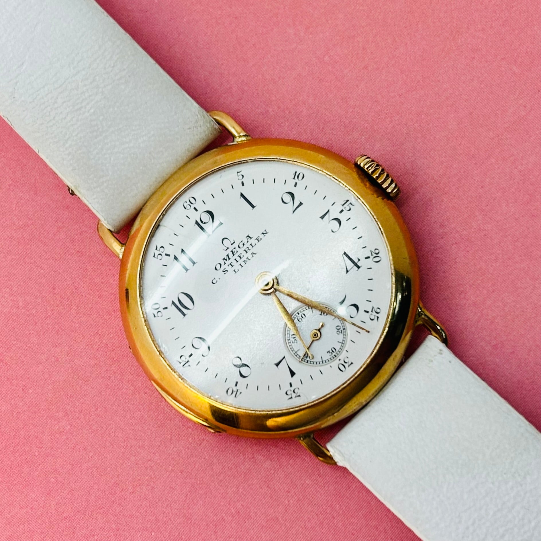 Antique Omega 18K Yellow Gold Pocket Watch Conversion Wrist Watch 32mm