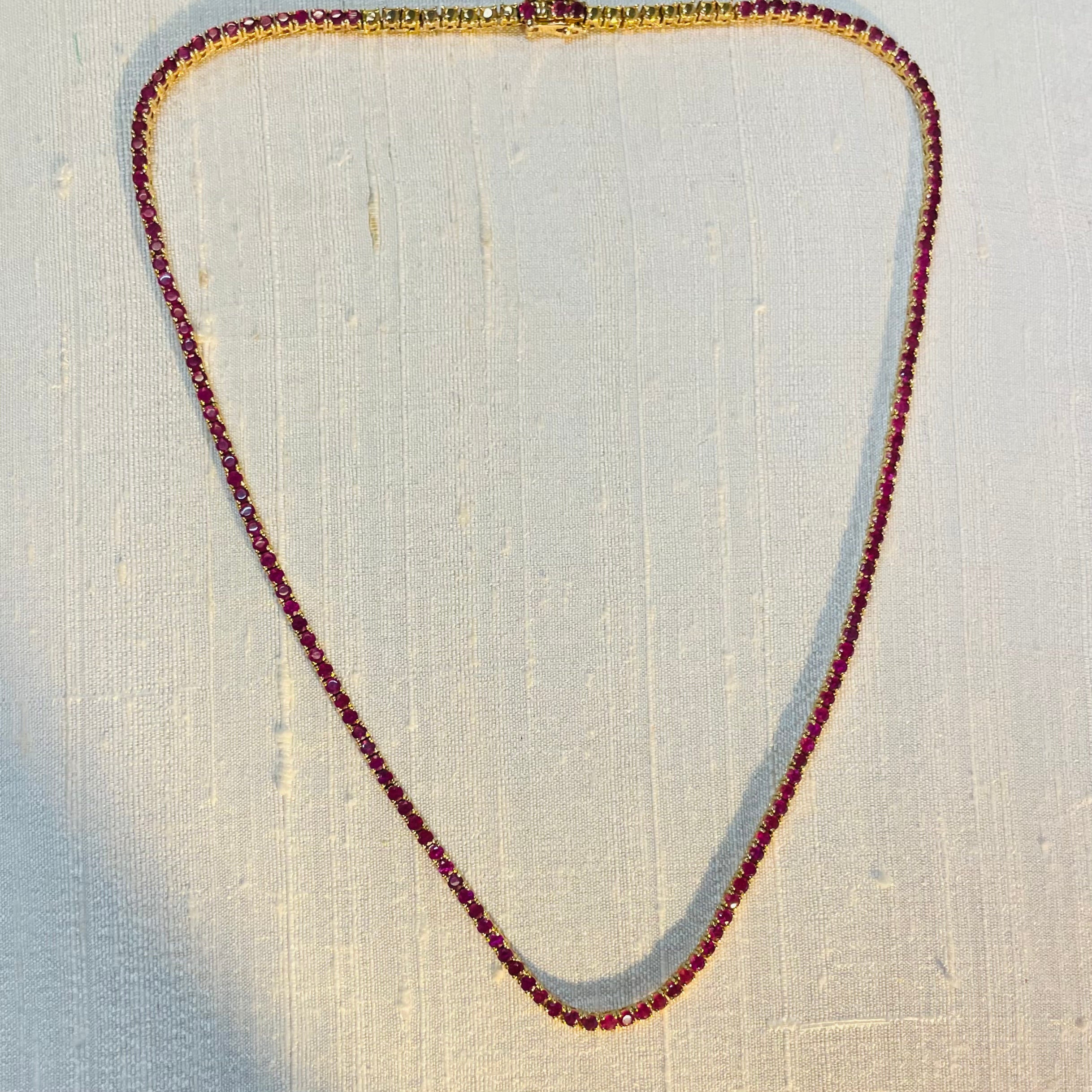 Natural Ruby Tennis Necklace 14K Yellow Gold