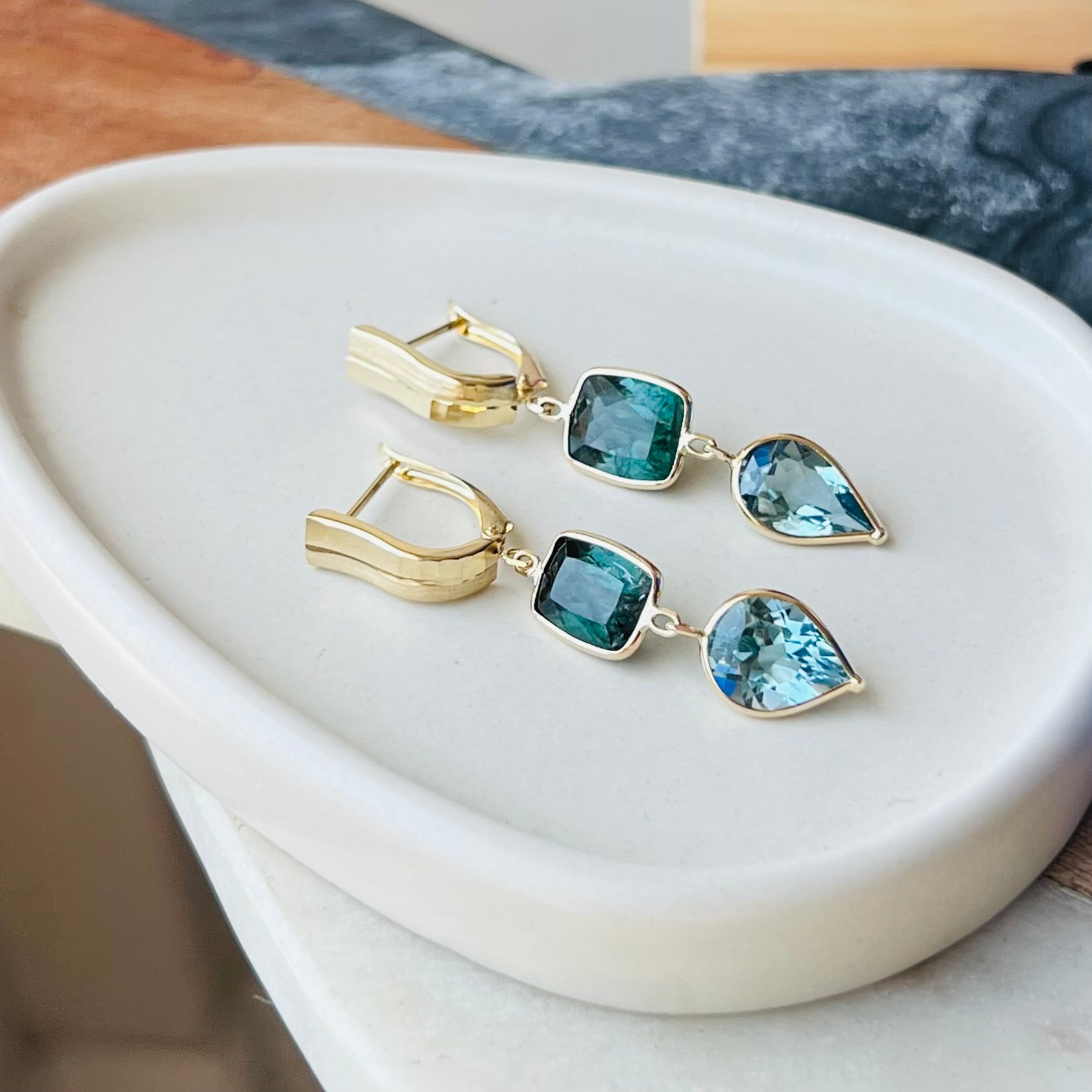 14K Yellow Gold Tourmaline Earrings