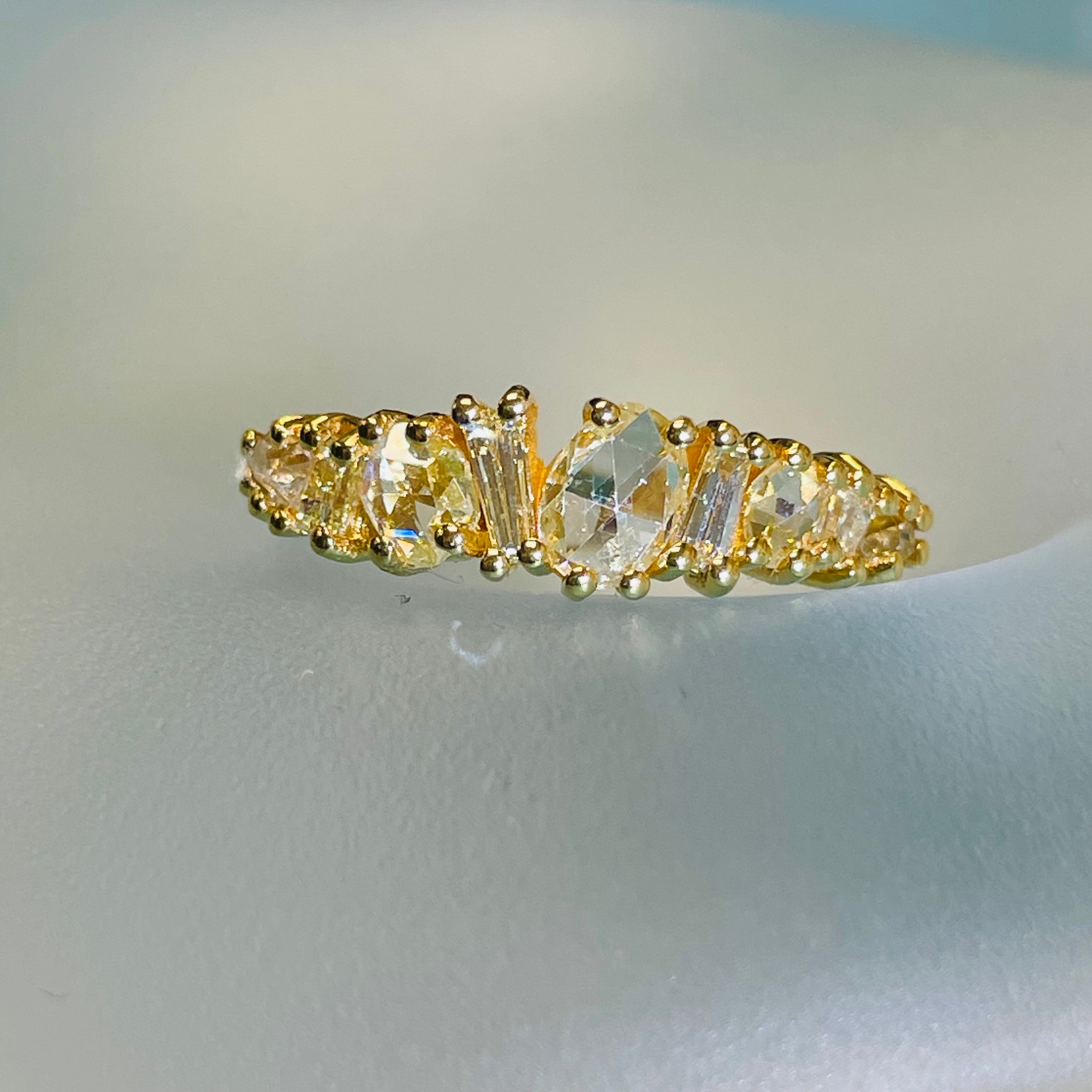 18K Yellow Gold Radiant 1.25CT Rose and Baguette Canary Diamond Explosion Multi