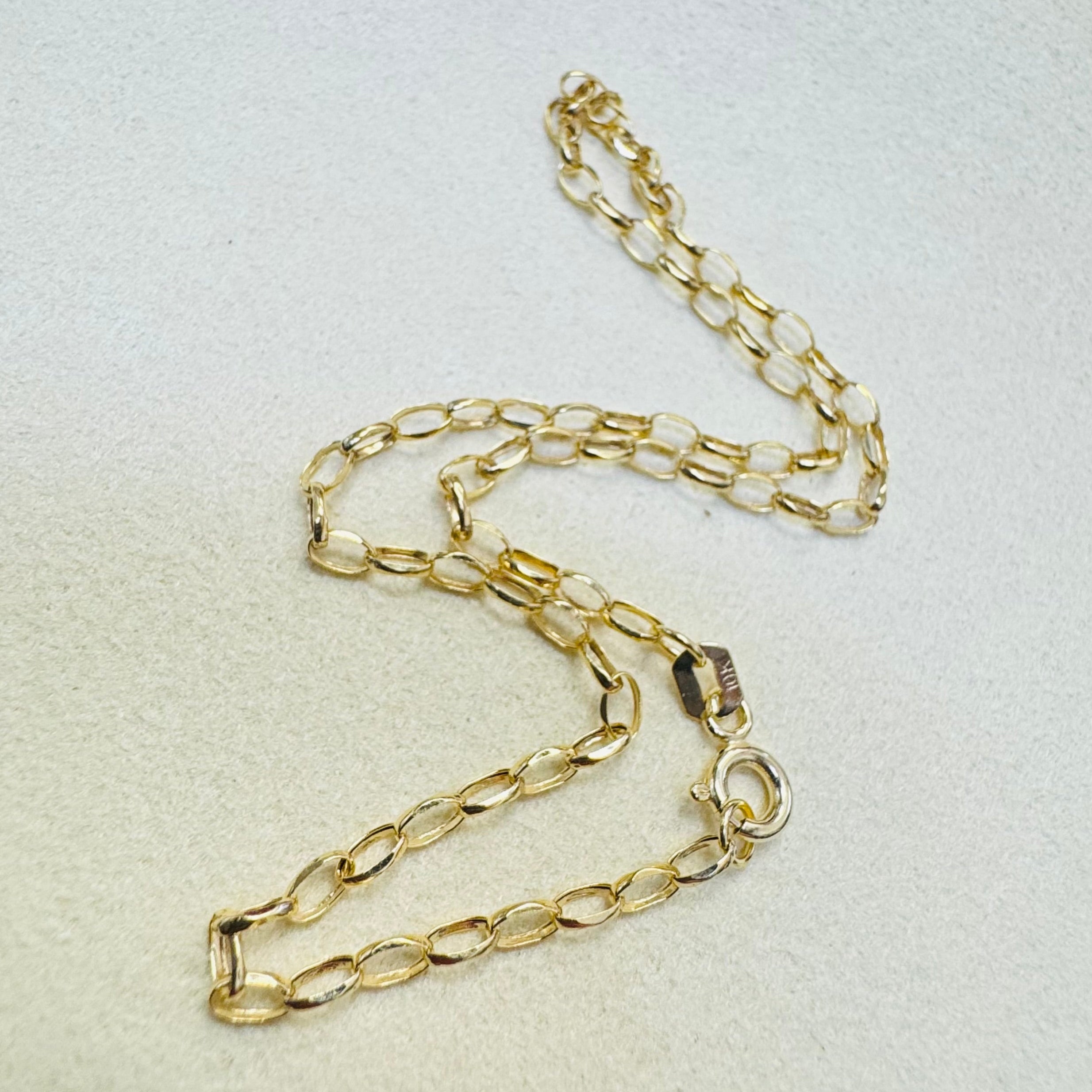 10" 2.5mm Solid 10K Yellow Gold Shiny Oval Rolo Link Chain Anklet