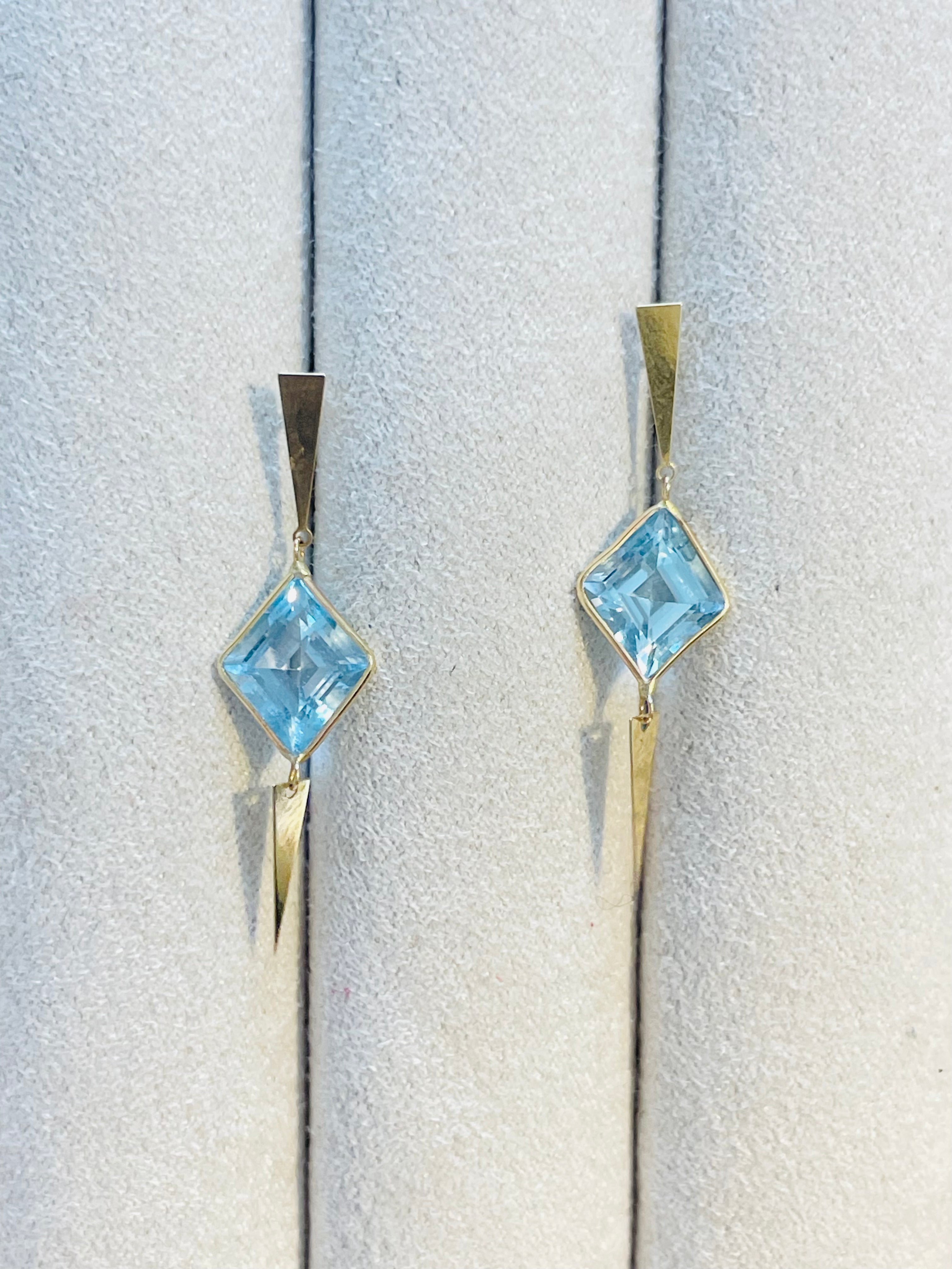 Blue Topaz Drop Earrings 14K Yellow Gold
