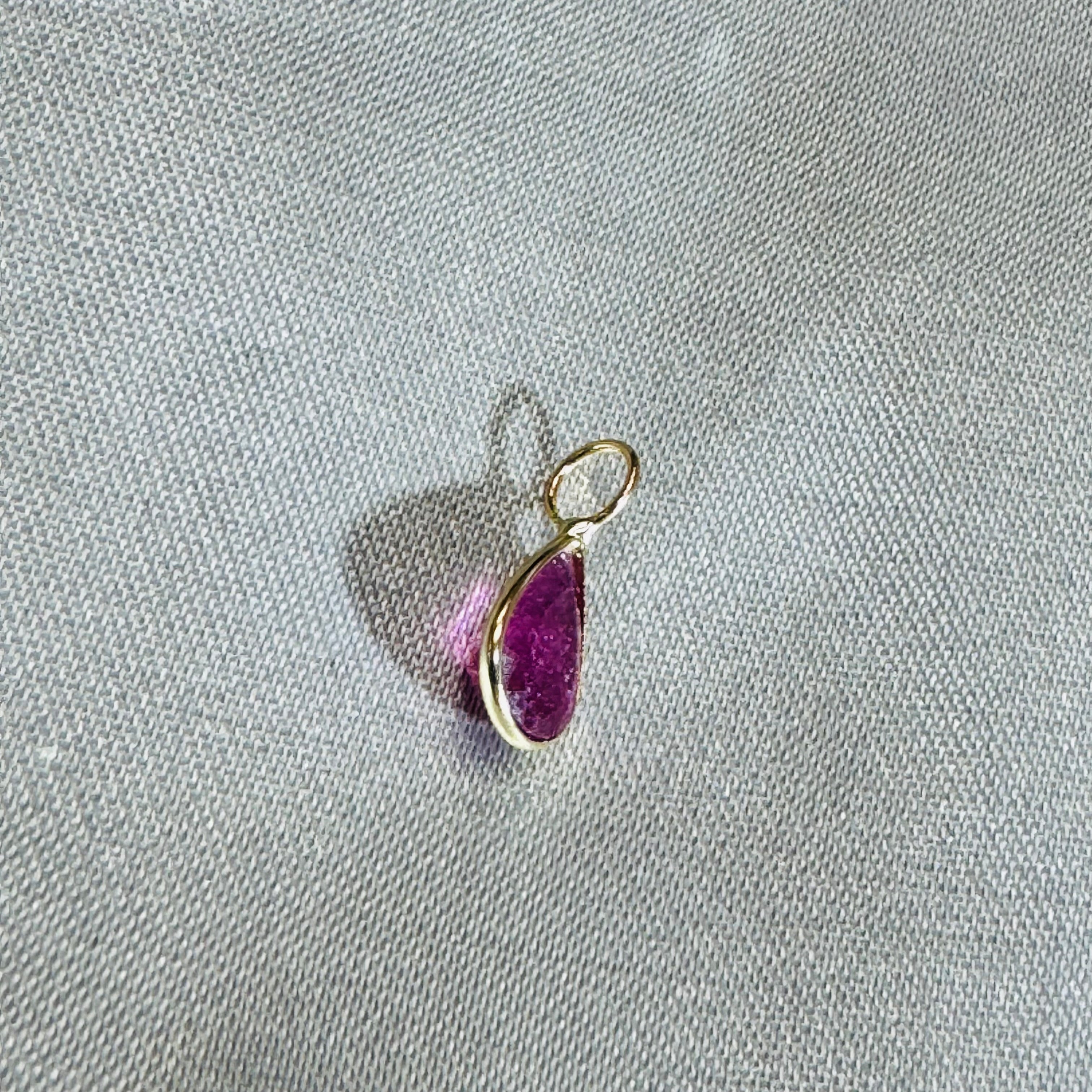 Hot Pink Tourmaline Charm Pendant 14K Yellow Gold
