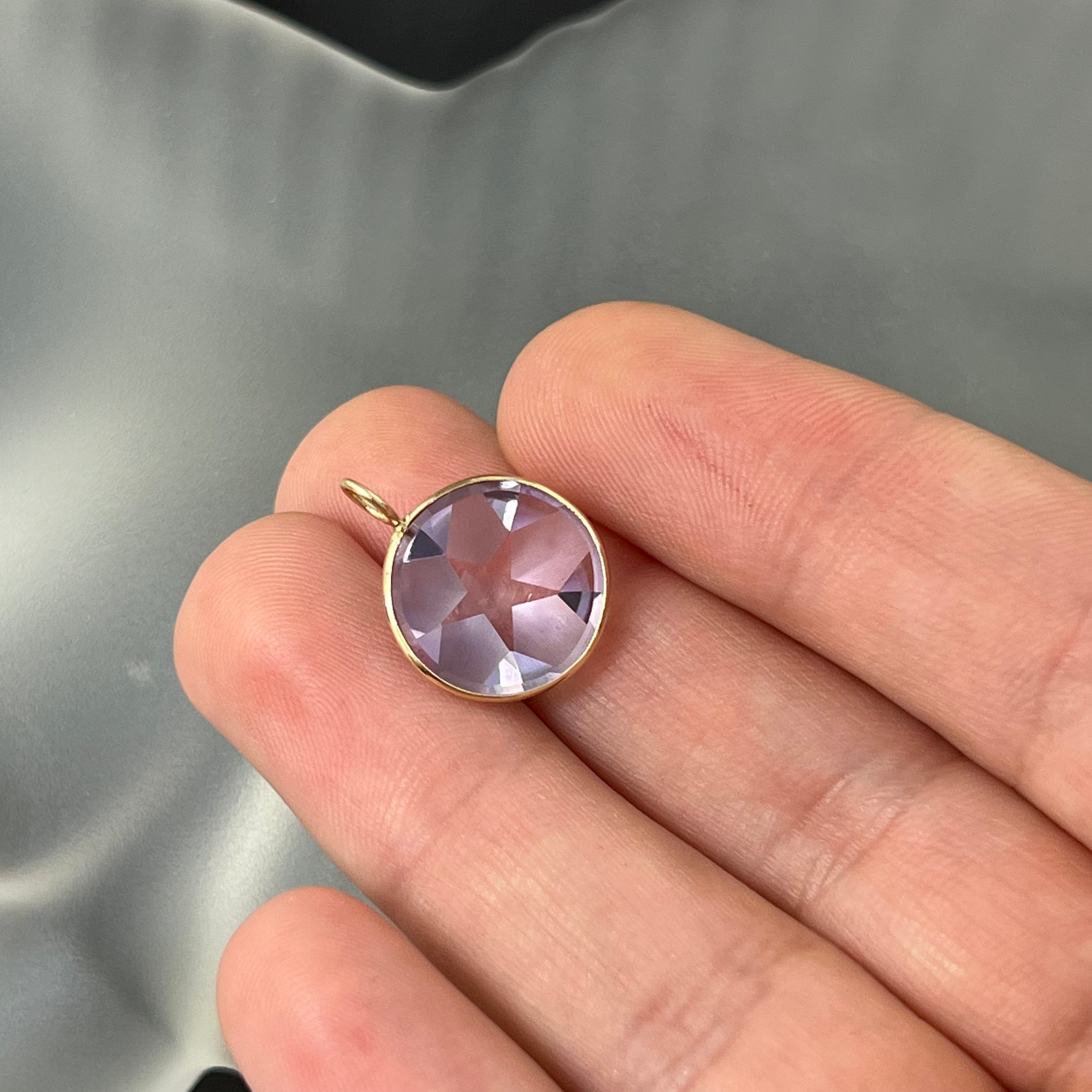 5.5CT Round Star Cut Rose of France Natural Amethyst 14K Yellow Gold Pendant Charm