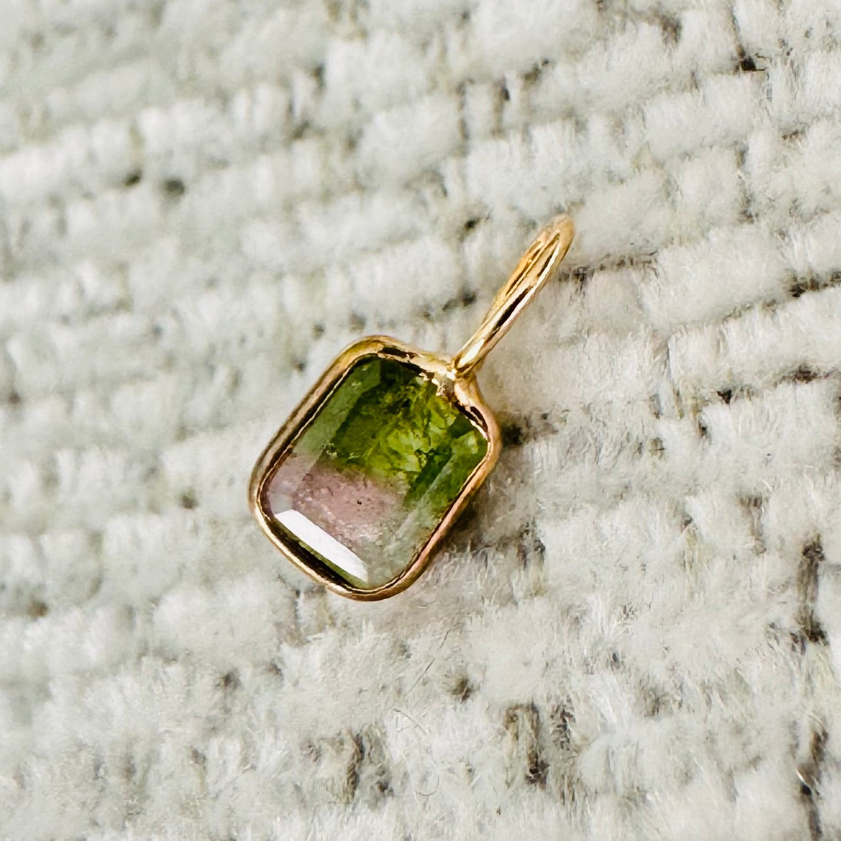 Bi Color Tourmaline 14K Yellow Gold Charm Pendant