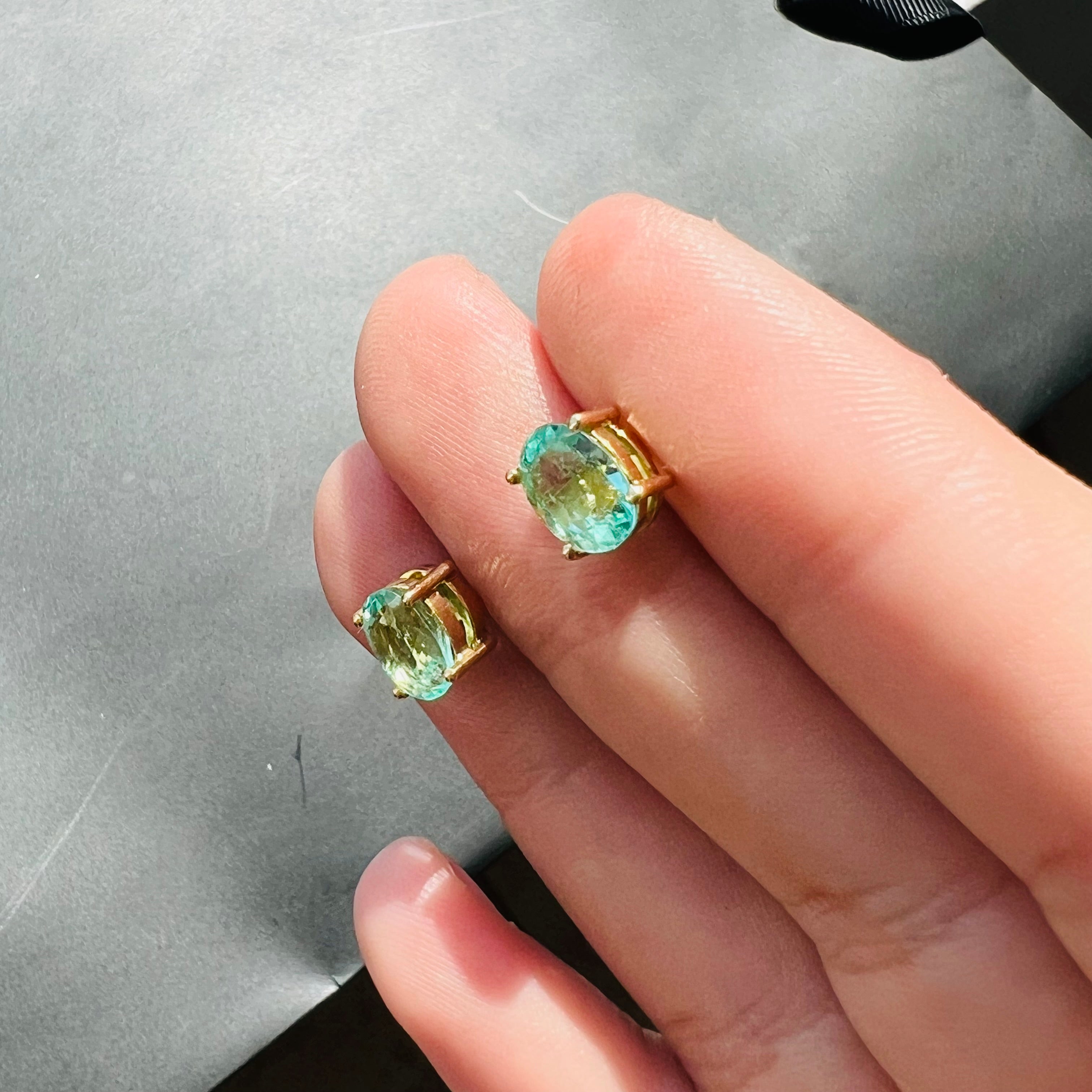 Colombian Emerald 14K Yellow Gold Stud Earrings