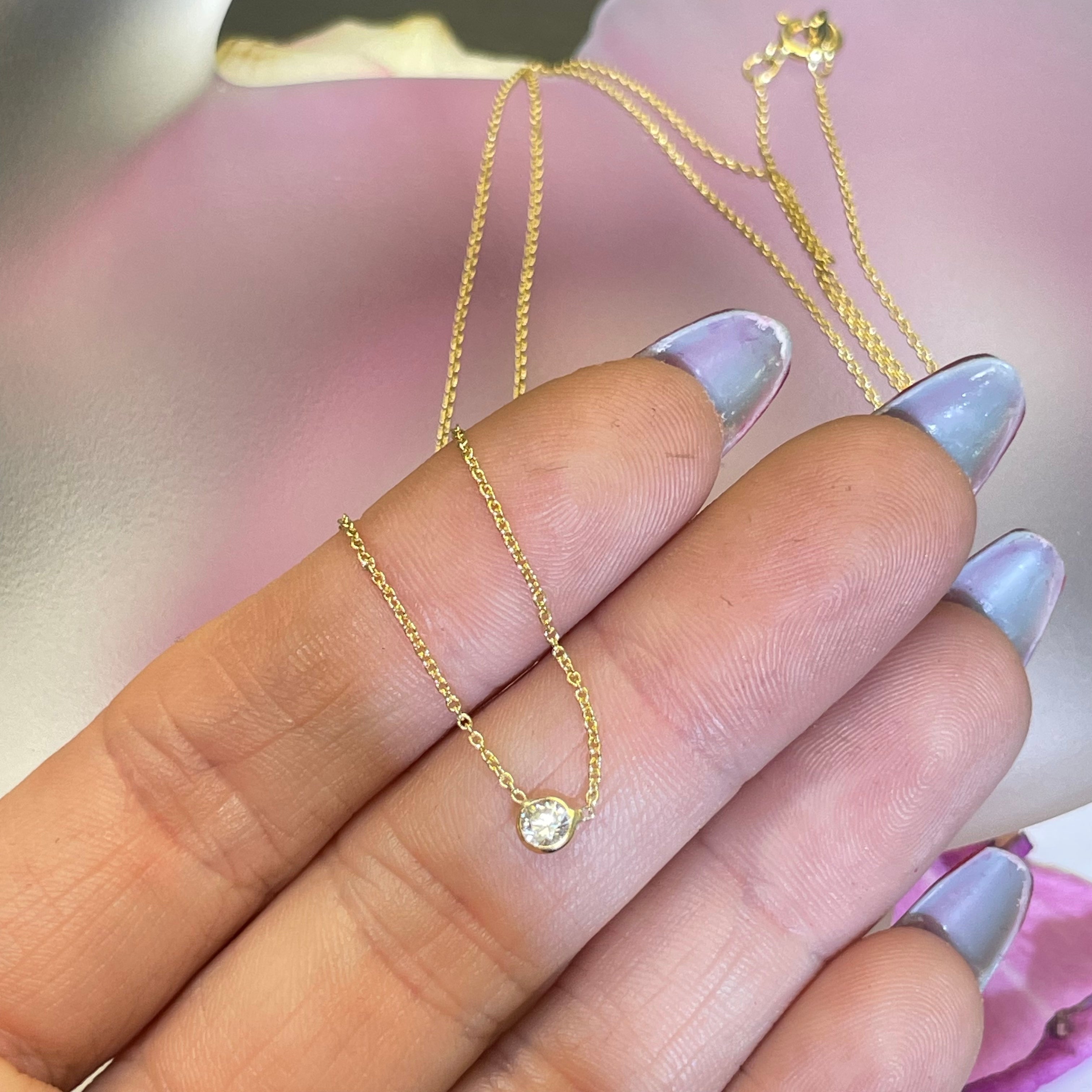.15CT Natural Round Diamond 14K Yellow Gold Solitaire Necklace 18"
