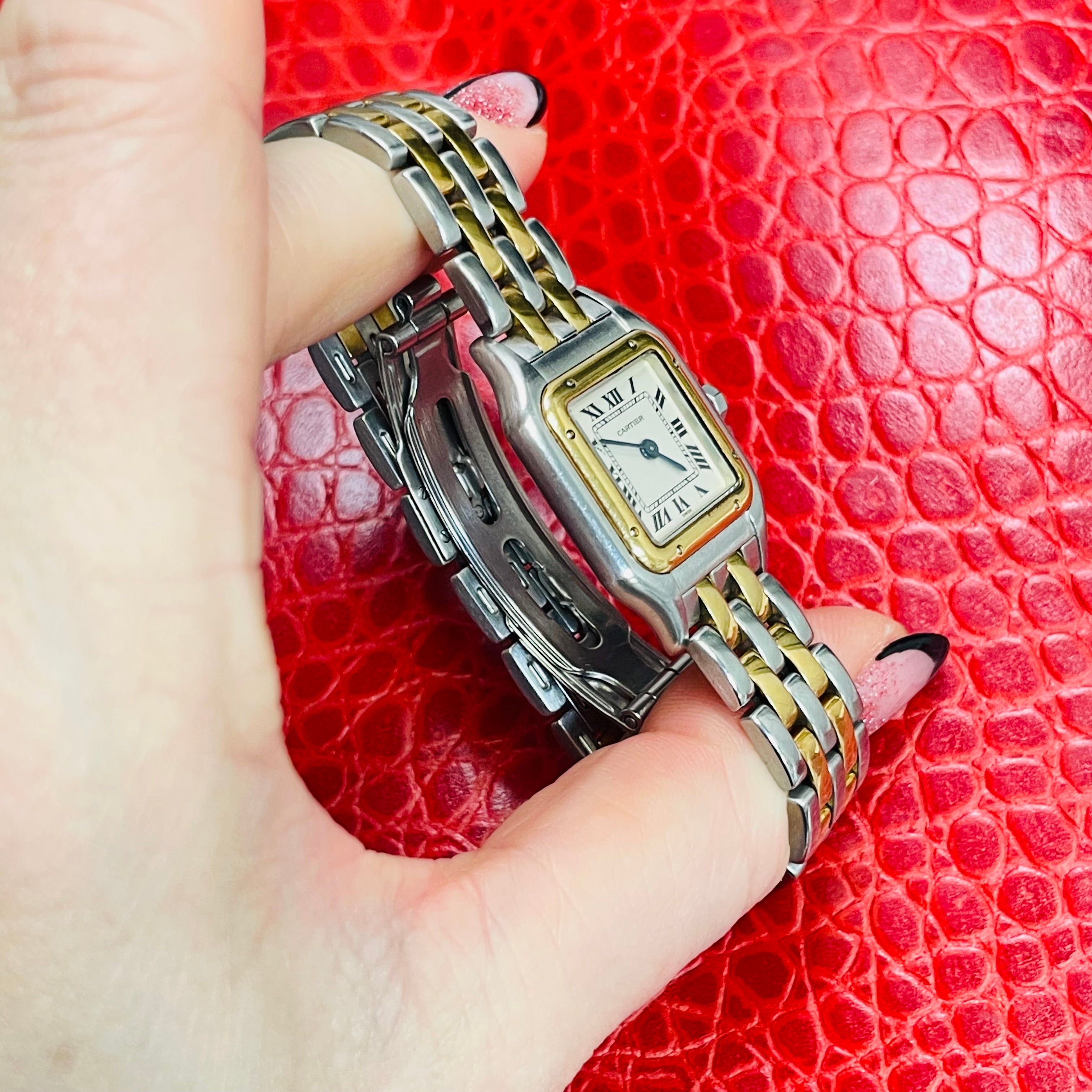 Cartier Panthere Two Tone 2 Row Stainless Steel and 18K Yellow Gold Watch