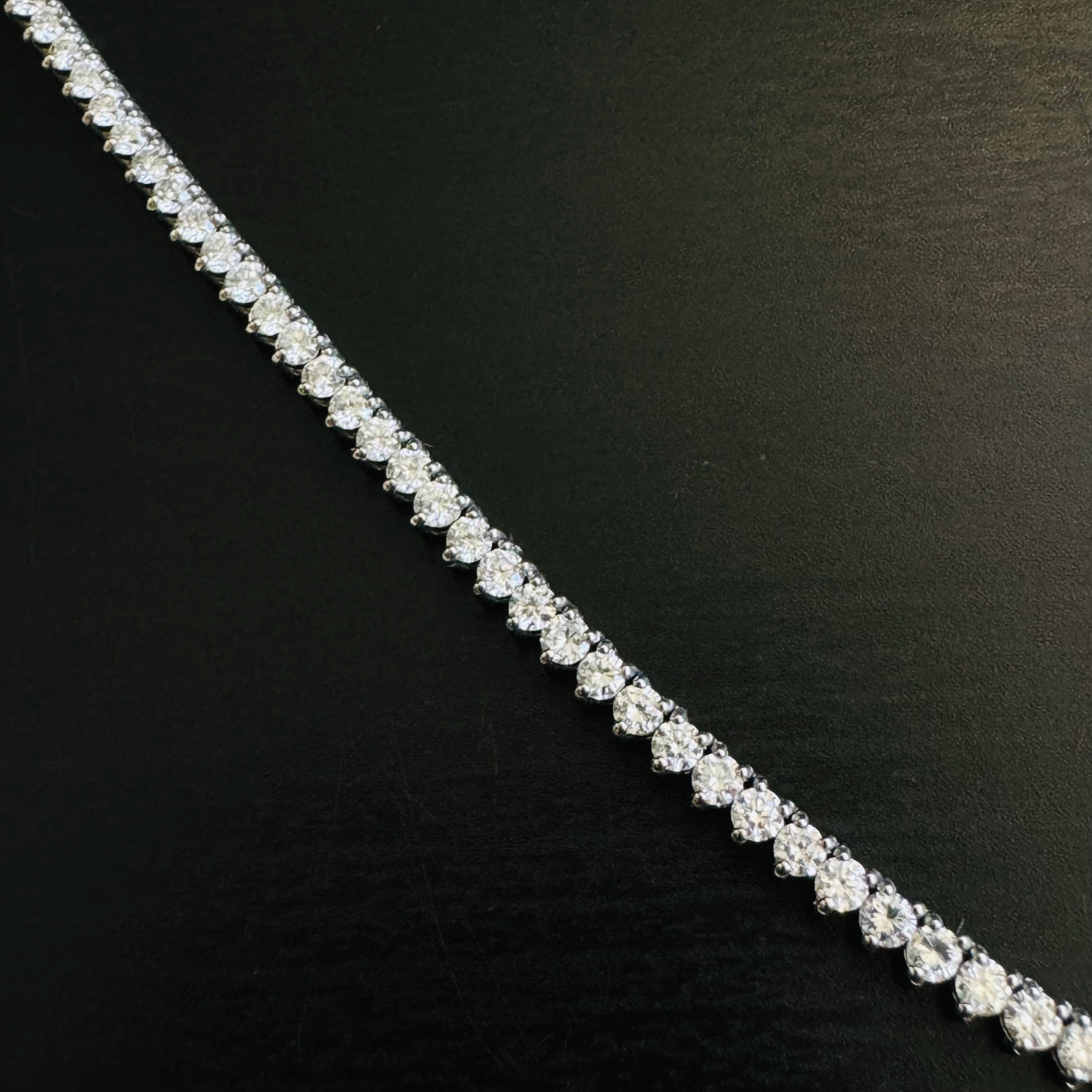7.82CT Natural Diamond Tennis Necklace Three Prong 14K White Gold 17”