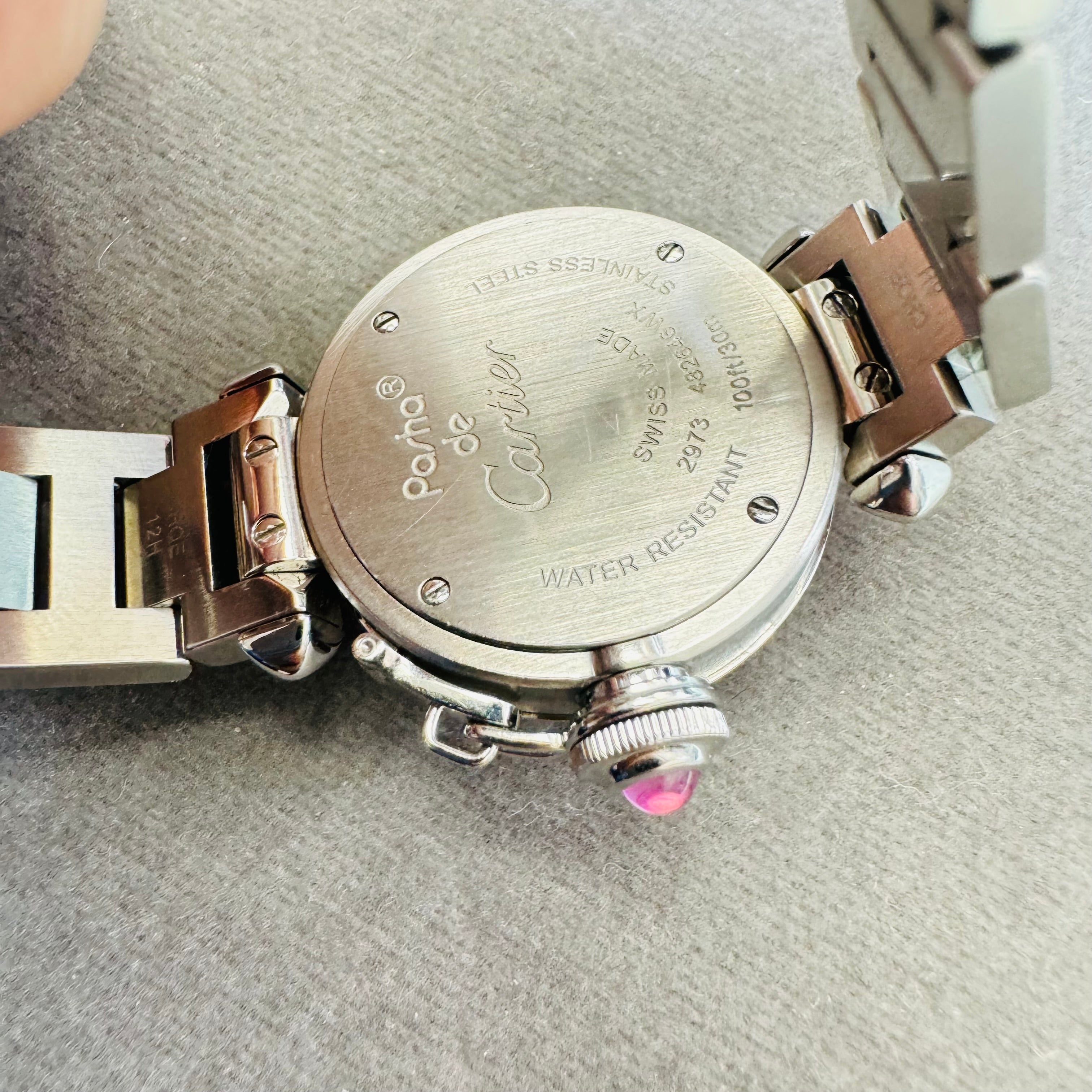 Stainless Steel Diamond Bezel Pink Dial Cartier Pasha 28mm Watch