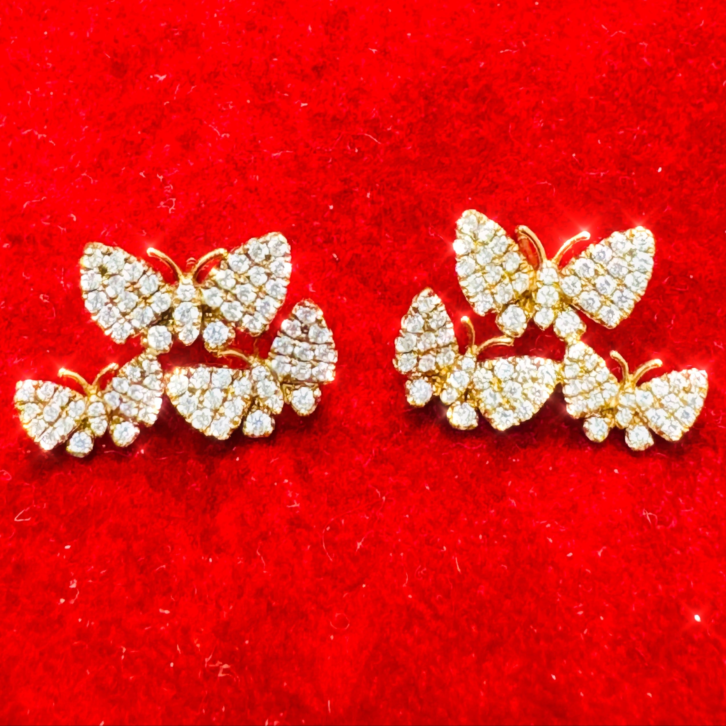 18K Yellow Gold Diamond Butterfly Studs
