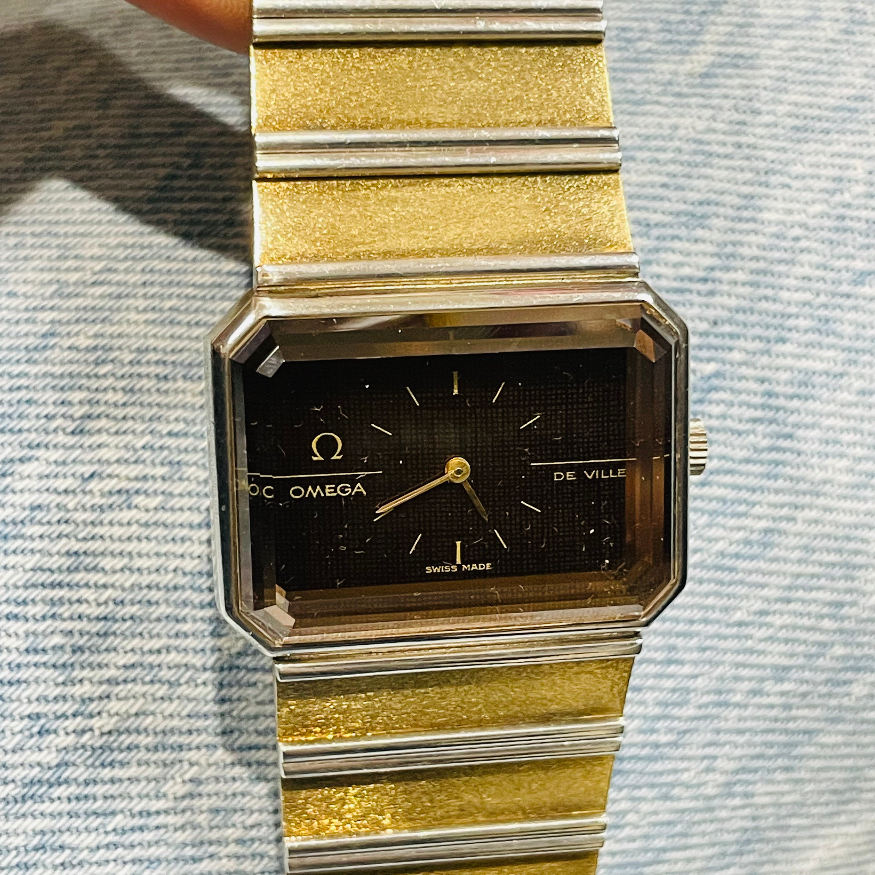 Omega De Ville Sterling Silver Gold Vermeil 1970s Vintage Unisex Wrist Watch New