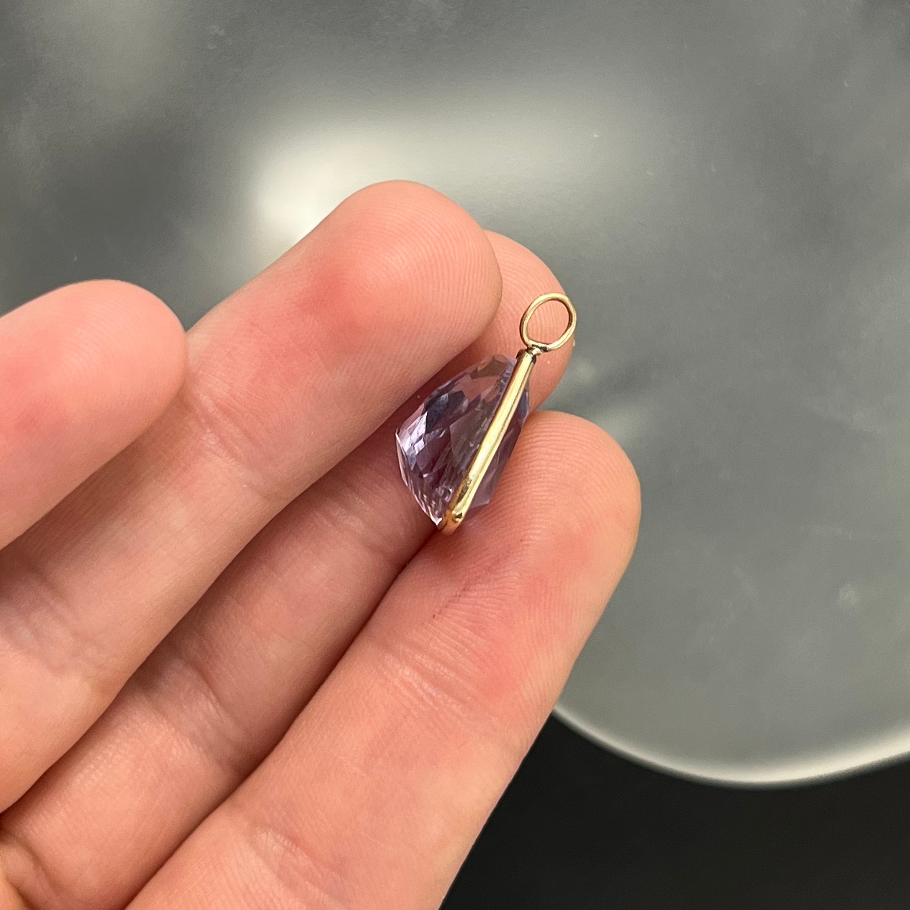 8CT Brilliant Trillion Natural Amethyst 14K Yellow Gold Pendant Charm