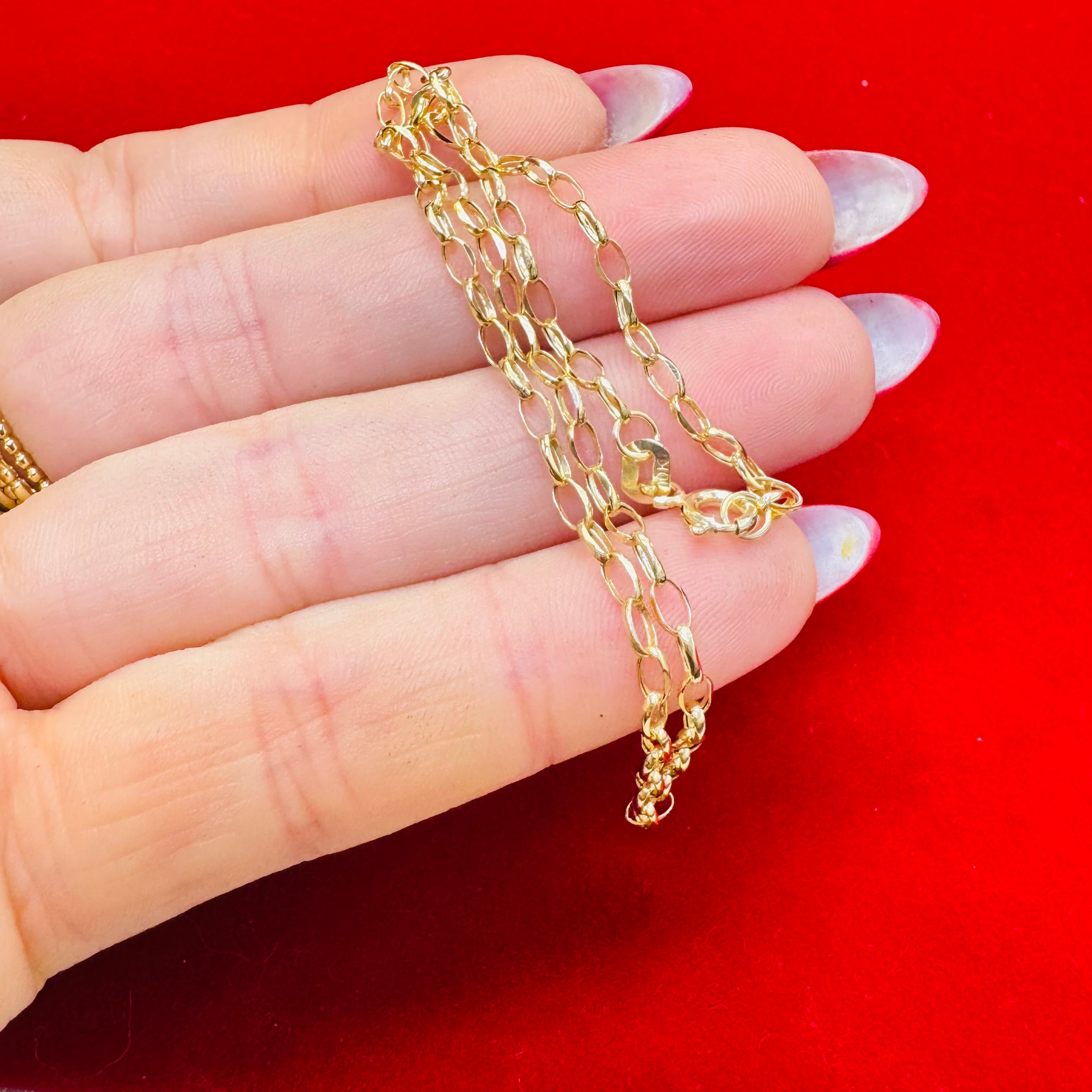 10" 2.5mm Solid 10K Yellow Gold Shiny Oval Rolo Link Chain Anklet