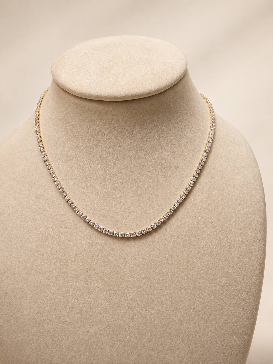 14K Yellow gold Lab Diamond Tennis Necklace 10CTW 17.5”