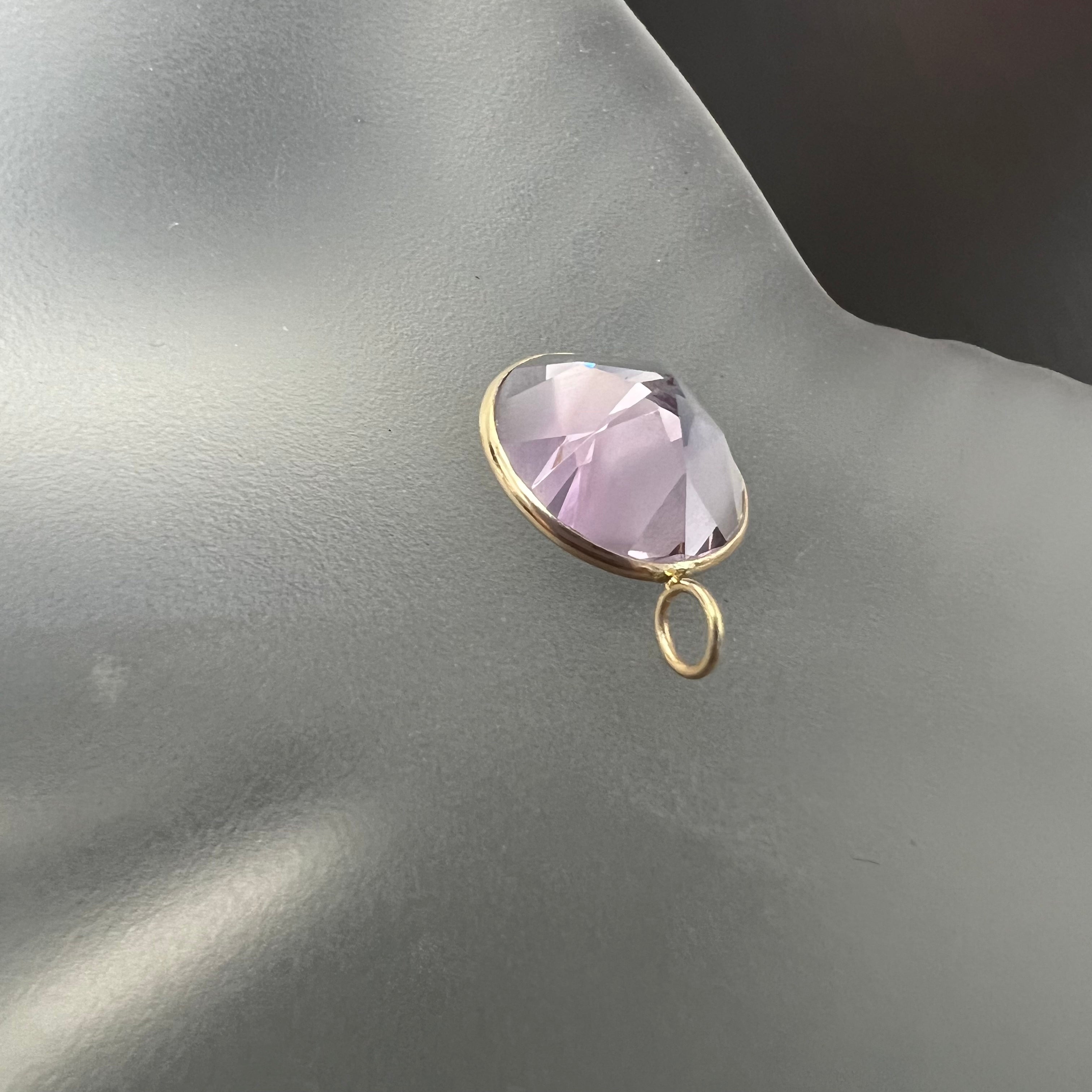 5.5CT Round Star Cut Rose of France Natural Amethyst 14K Yellow Gold Pendant Charm