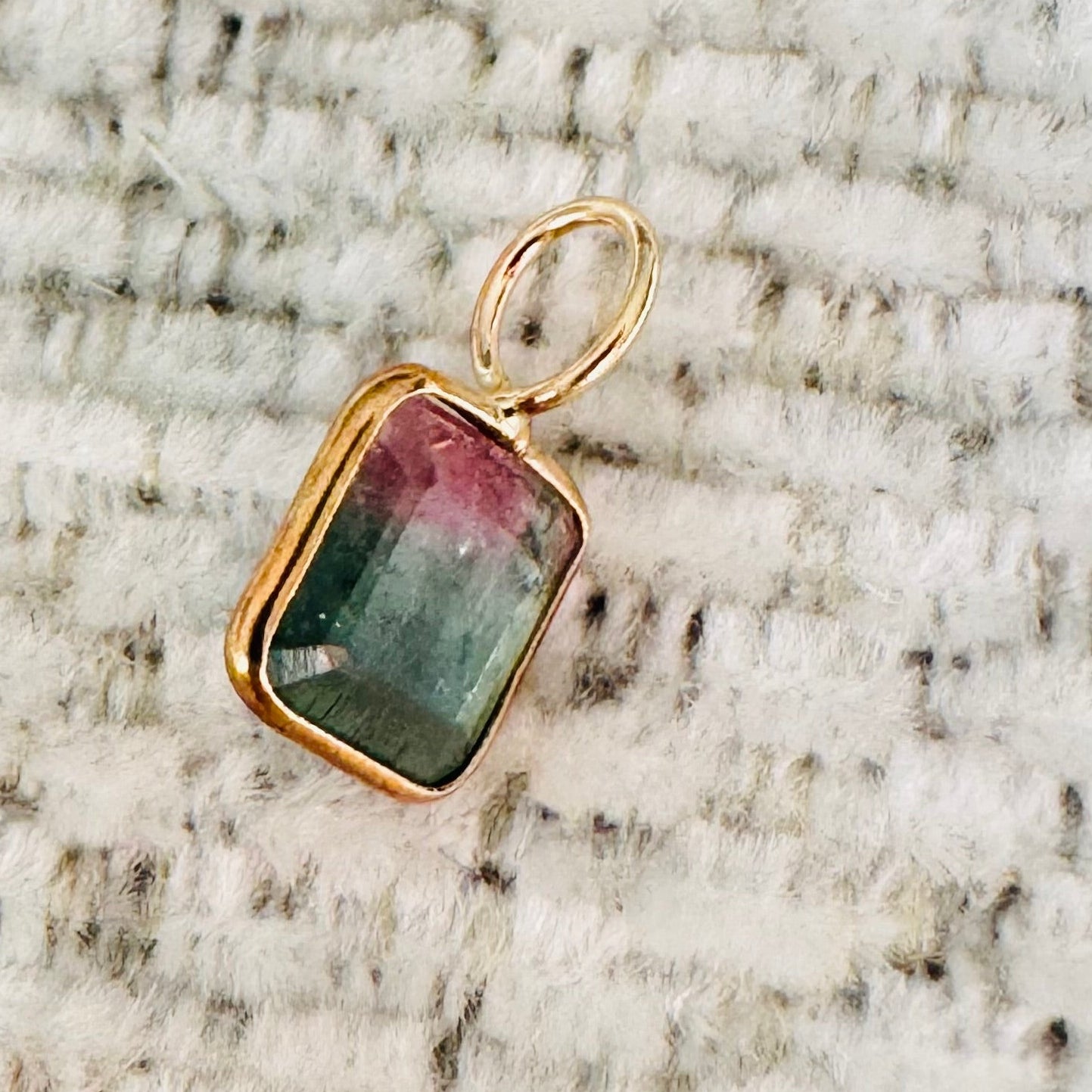 Bi Color Tourmaline 14K Yellow Gold Charm Pendant