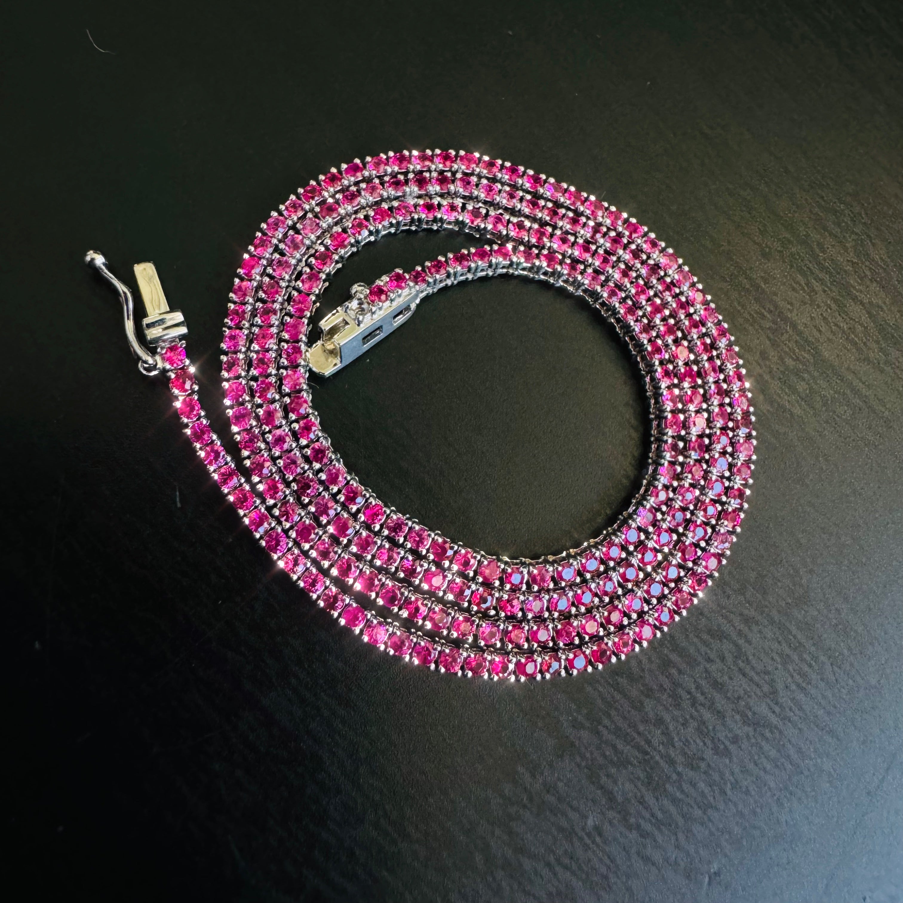 6.67CT Hot Pink Sapphire Tennis 14K White Gold 16”
