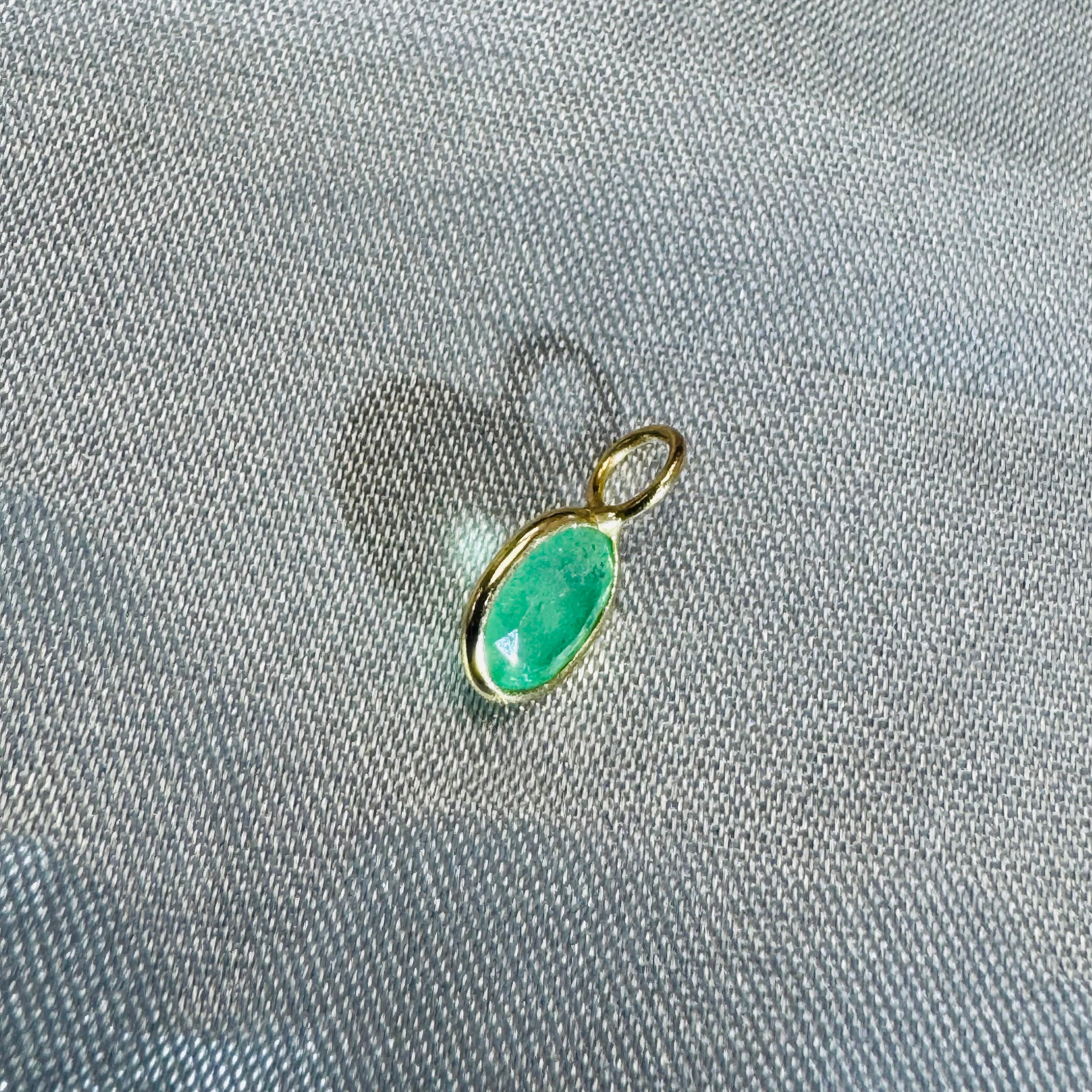 Oval Emerald Charm Pendant 14K Yellow Gold