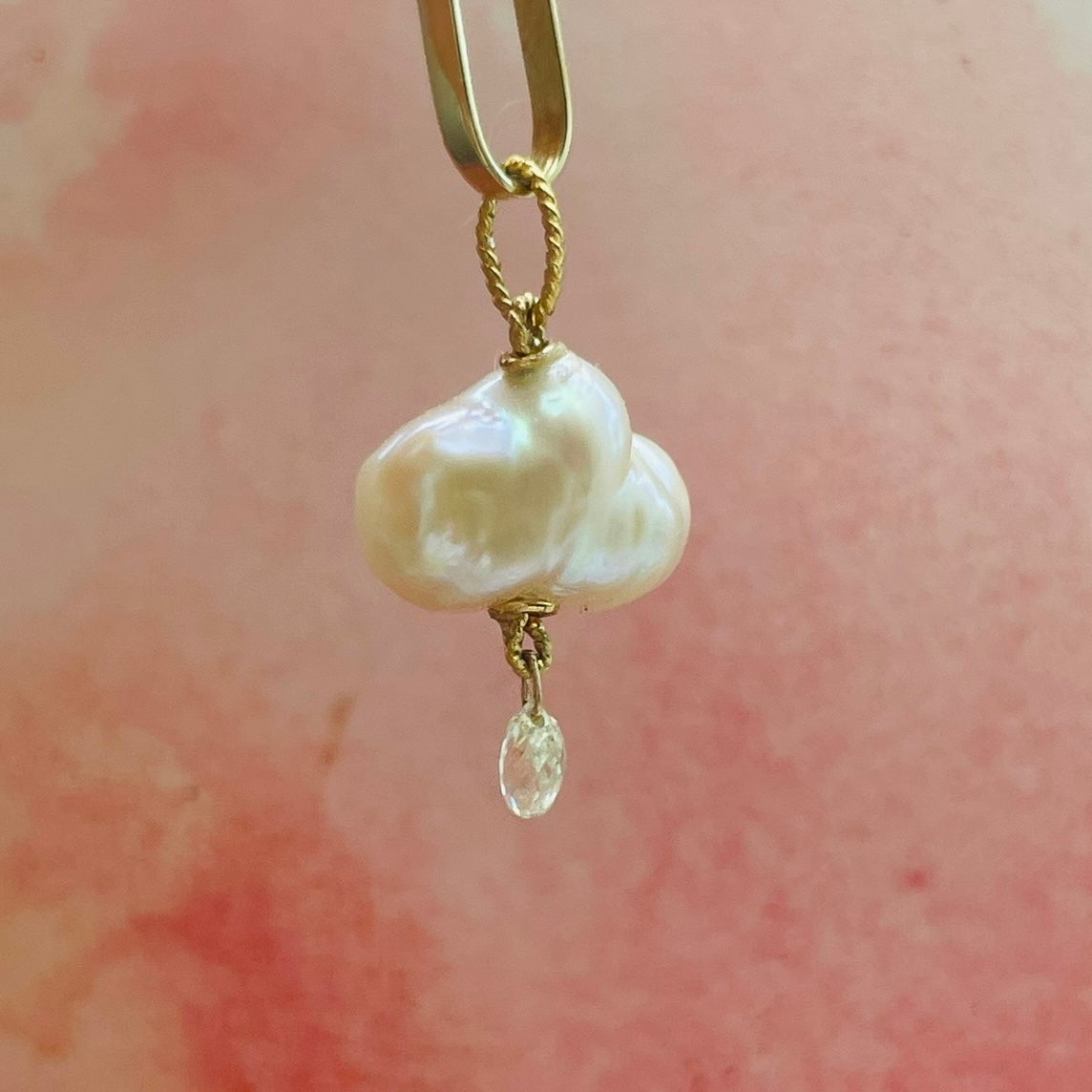 Japanese Pearl and Briolette Diamond Cloud Charm